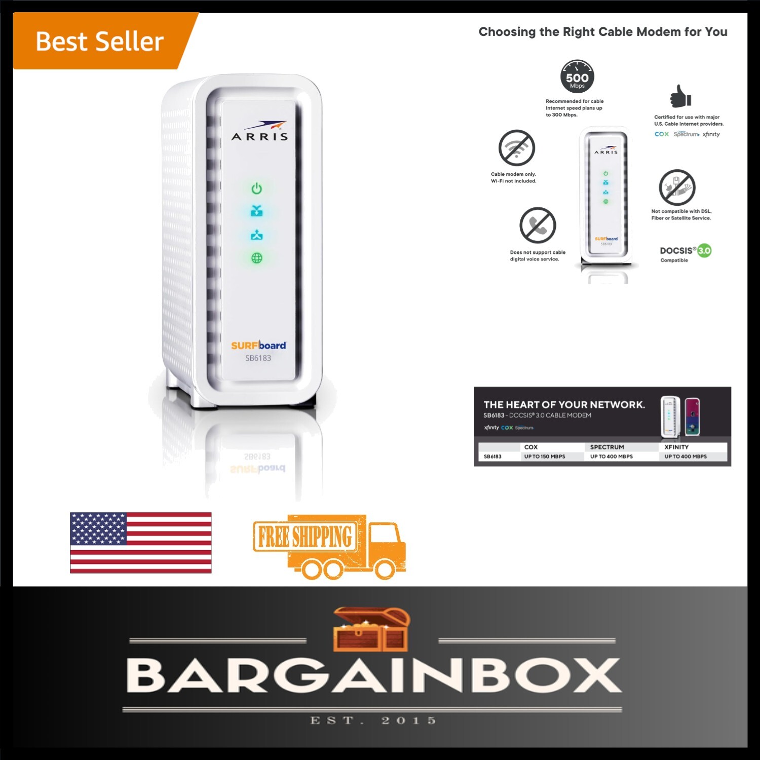 SURFboard SB6183 16×4 Gigabit Cable Modem – Fast 400 Mbps Connectivity Renewed