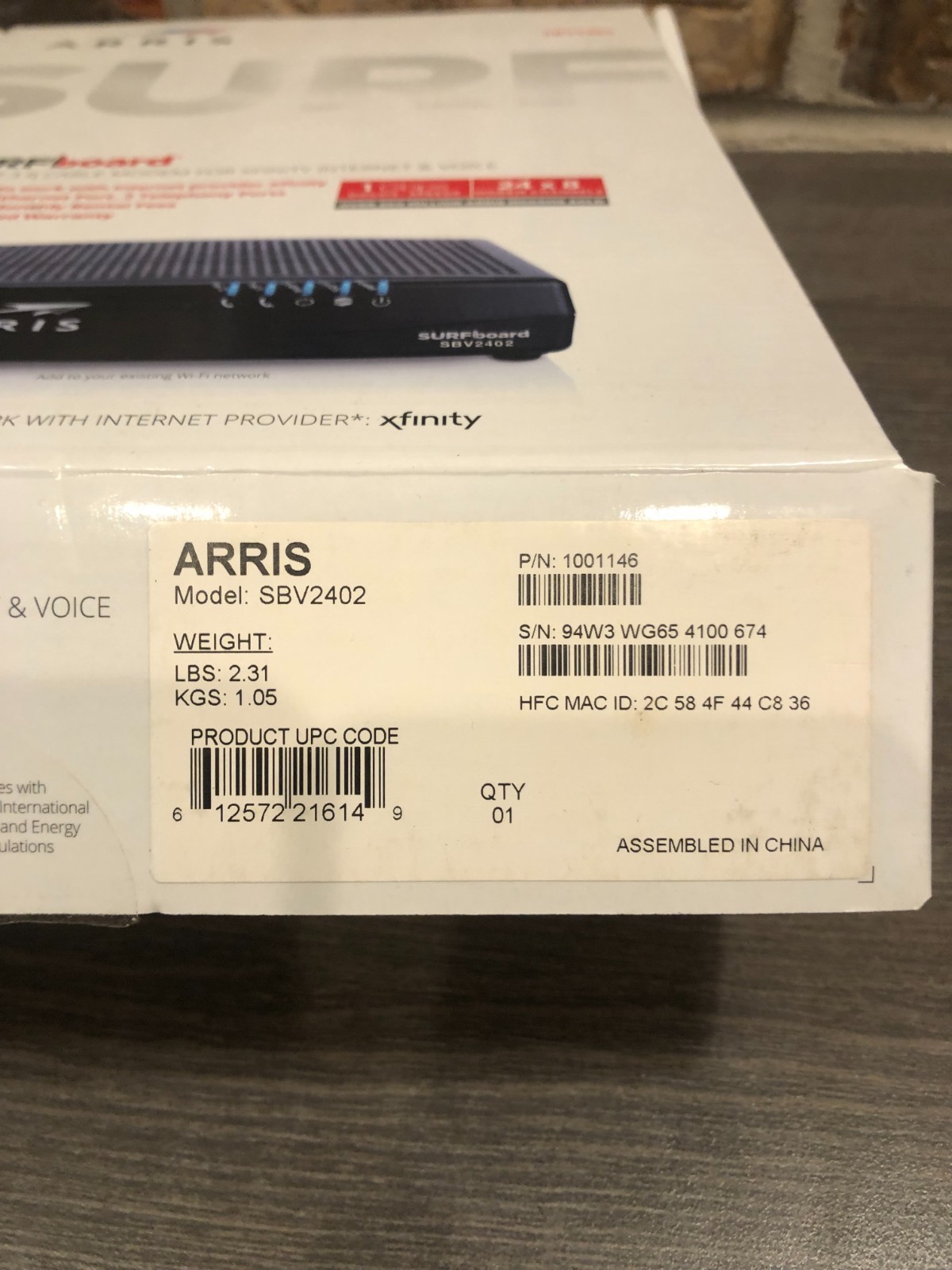 ARRIS SURFboard SBV2402 DOCSIS 3.0 Cable Modem – XFINITY Comcast