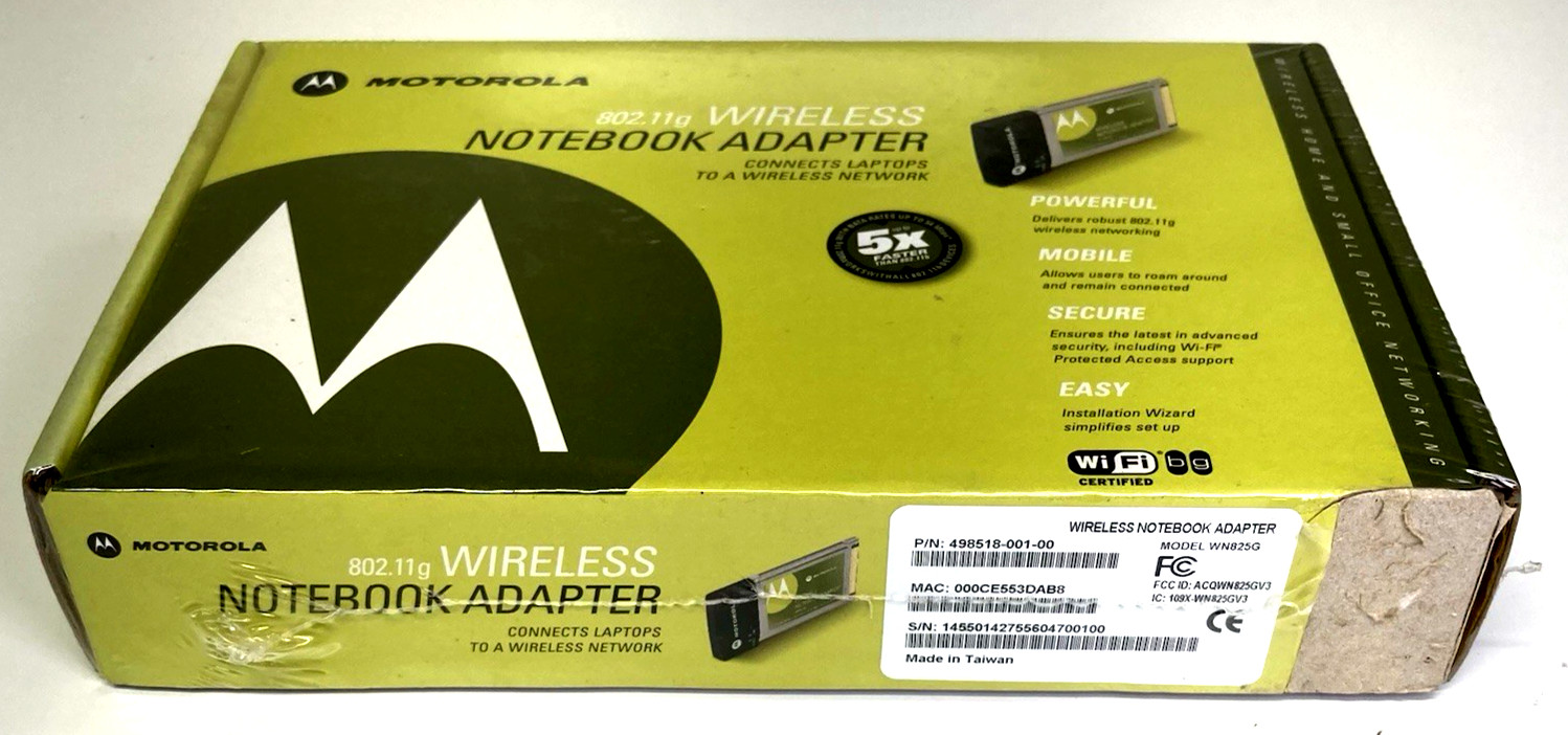 Motorola 802.11G Wireless Notebook Adapter, WN825G New, Sealed, Free Shipping