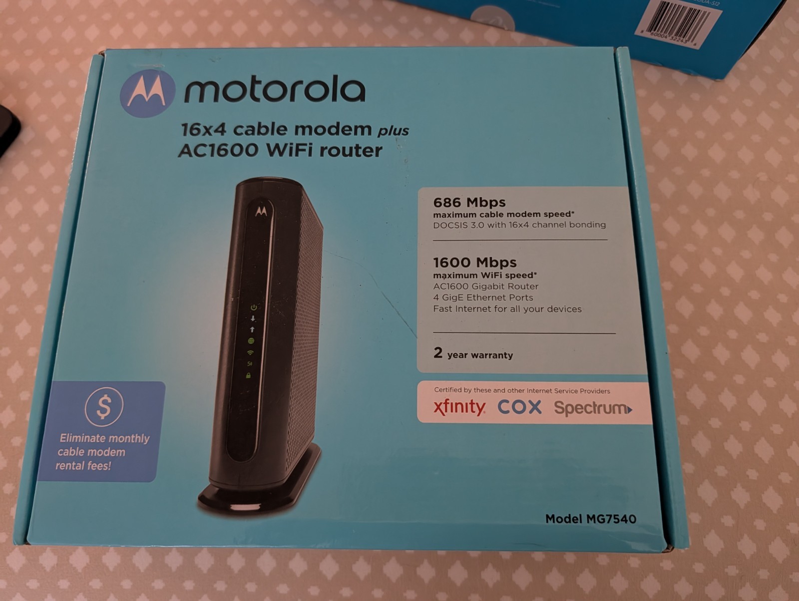 Motorola MG7540 16×4 Cable Modem + AC1600 WiFi Router DOCSIS 3.0