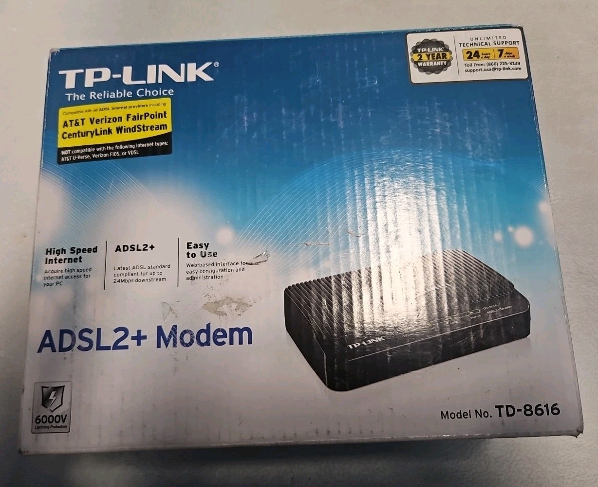 TP-Link TD-8616 ADSL2+ Modem High Speed Broadband 24Mbps RJ45 – Brand New