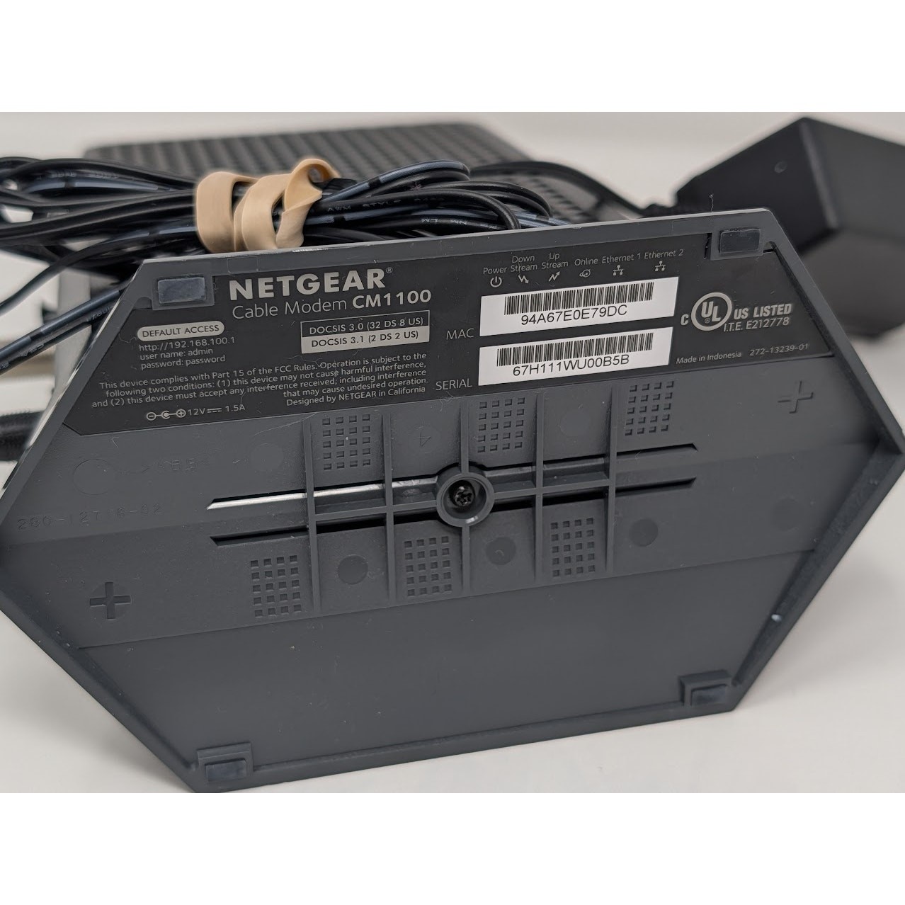 NETGEAR Nighthawk CM1100 DOCSIS 3.1 Cable Modem w/ Power Adapter