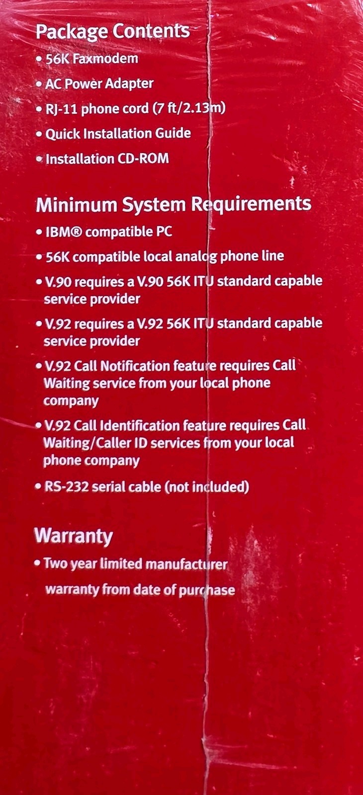 US Robotics V.92 & V.90 ITU standard technologies External Faxmodem 5686E