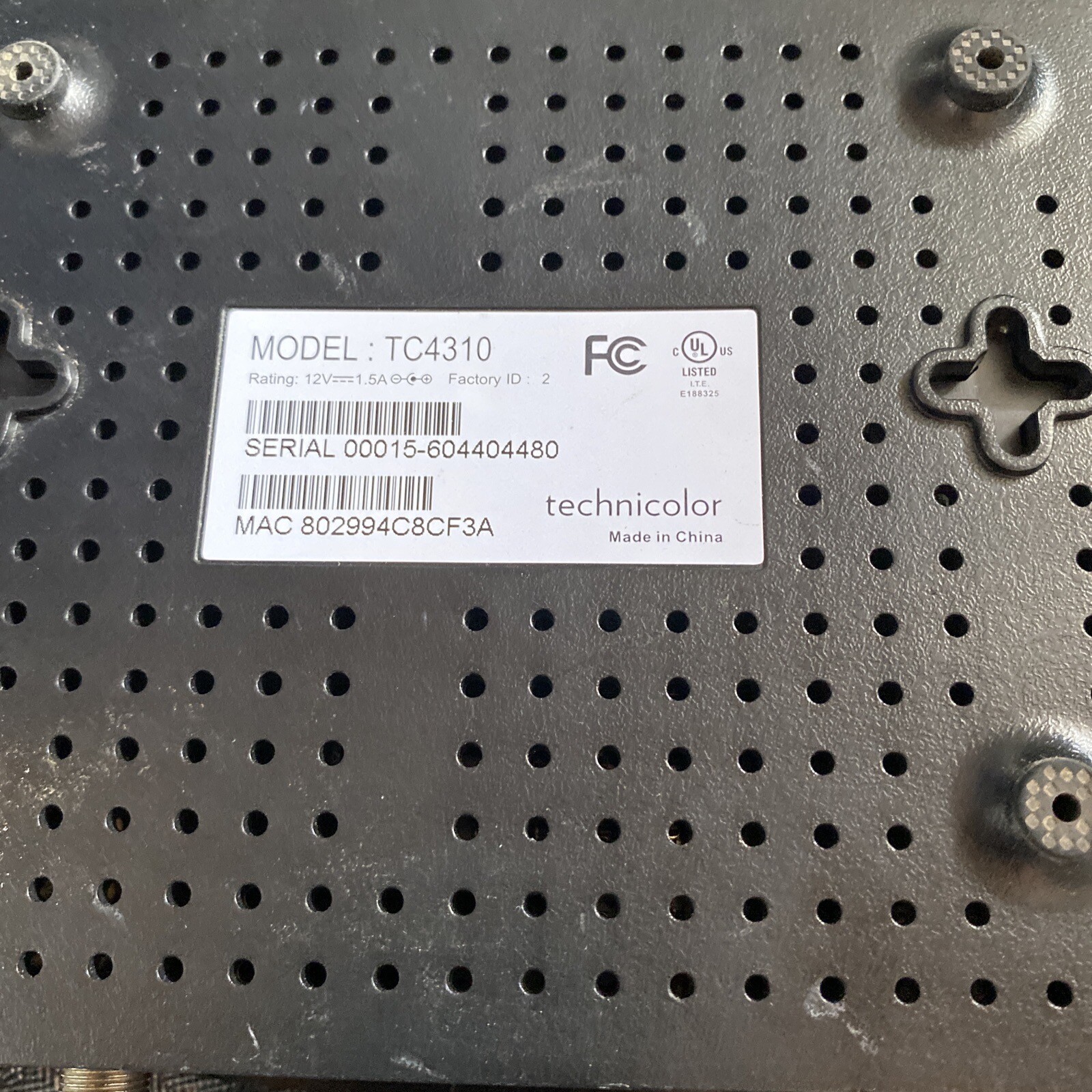 Technicolor Modem (Model TC4310) With Power Adapter