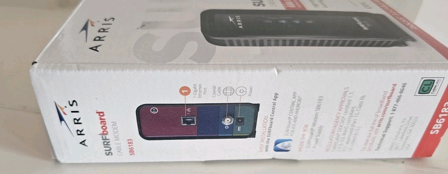 ARRIS SB6183 686 Mbps Cable Modem, White – 59243200300 No Power Supply