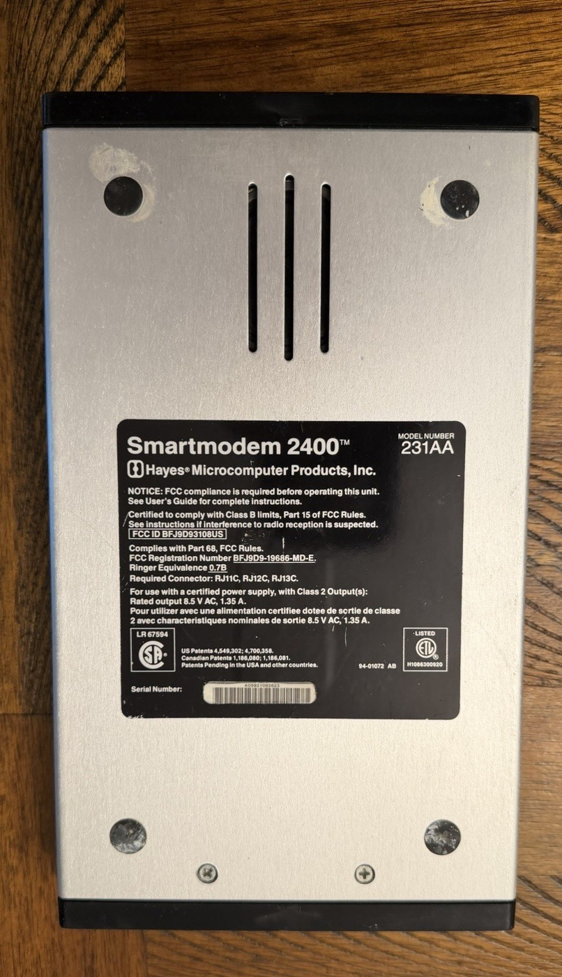 Vintage Hayes Smartmodem 2400 External Modem (Model 231AA) – Untested – Parts