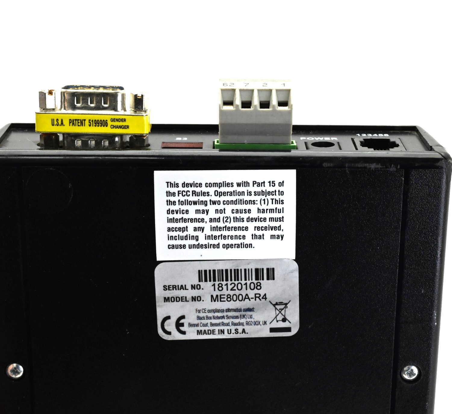 Black Box ME800A-R4 Async RS232 Extender over CATx DB9 Female to Terminal