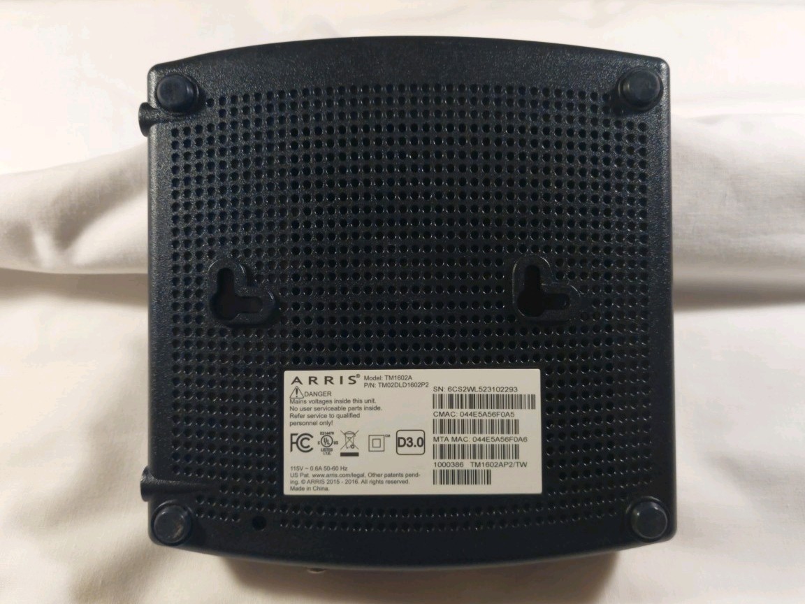 Arris Model TM1602A Cable Modem with Power Cord Tested Working No Ethernet Cable