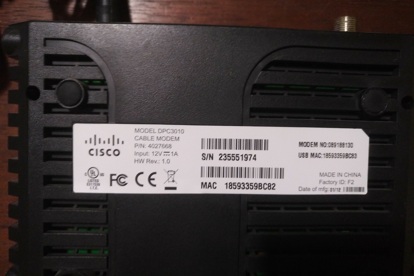 CISCO DPC3010 Cable Modem DOCSIS 3.0 With Power Adapter