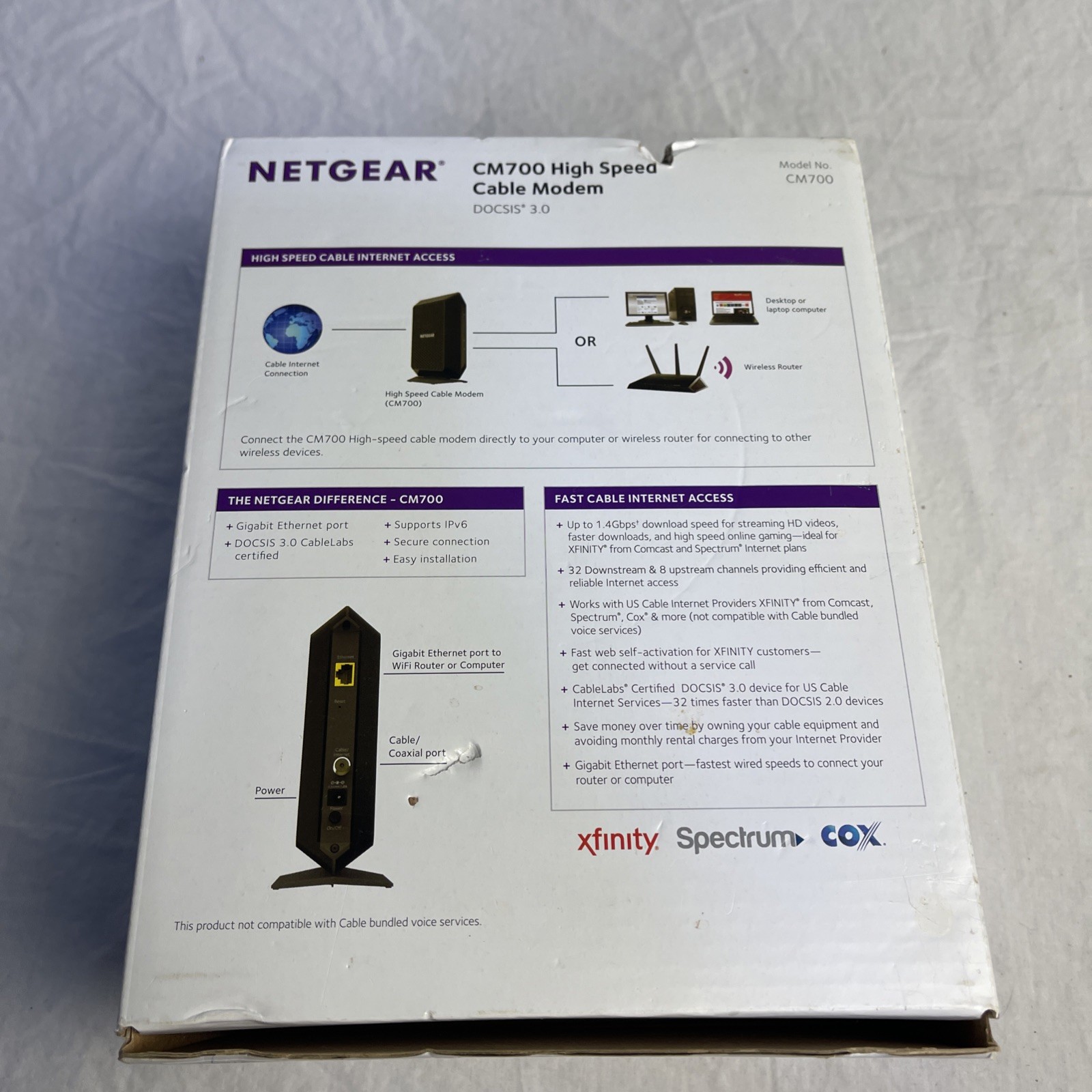 NETGEAR CM700-100NAS Cable Modem New Open Box