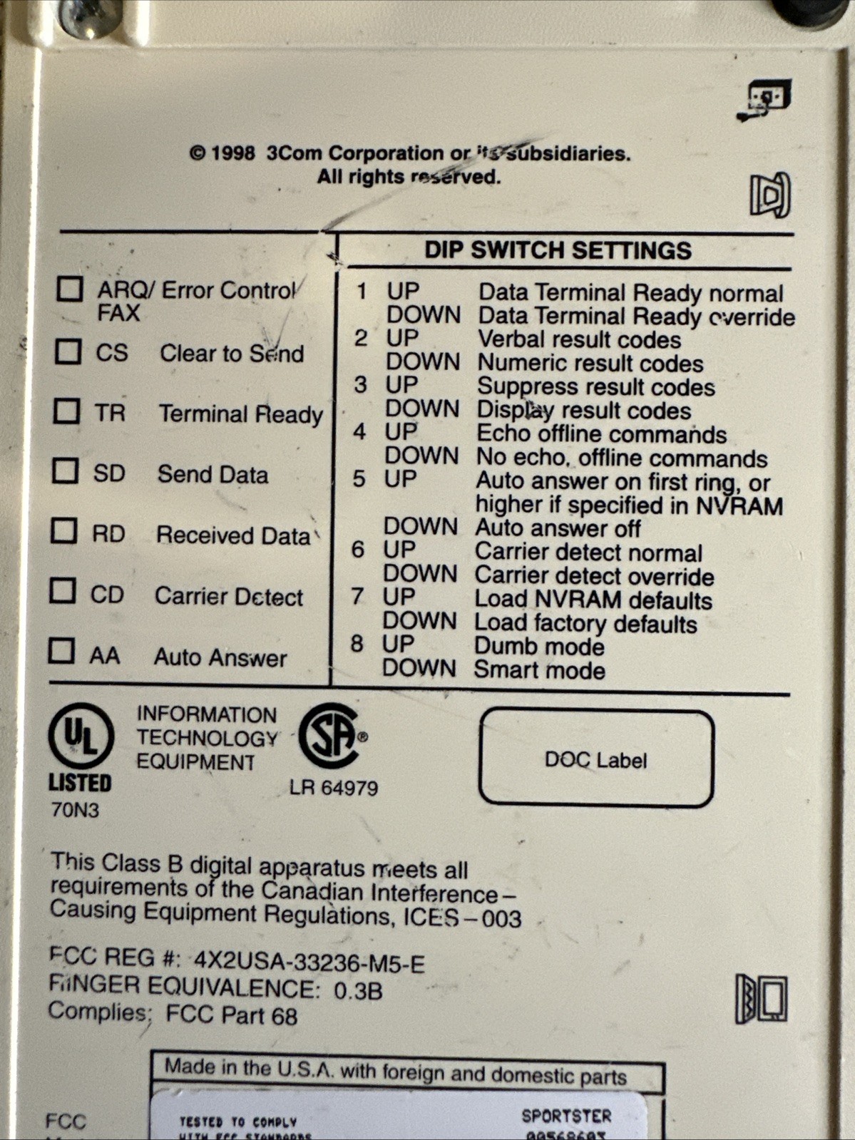 USRobotics USR5686E (USR325686E) 56 Kbps