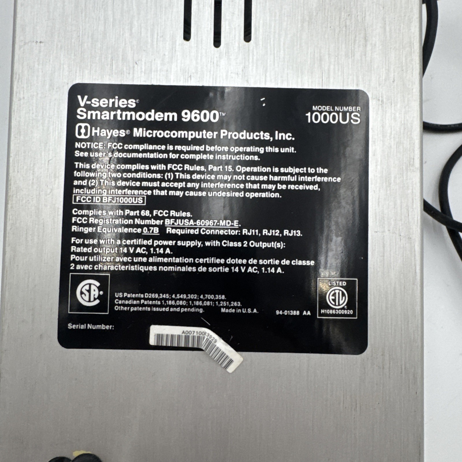Hayes V_Series ULTRA Smartmodem 9600 1000US with Serial Port Adapter