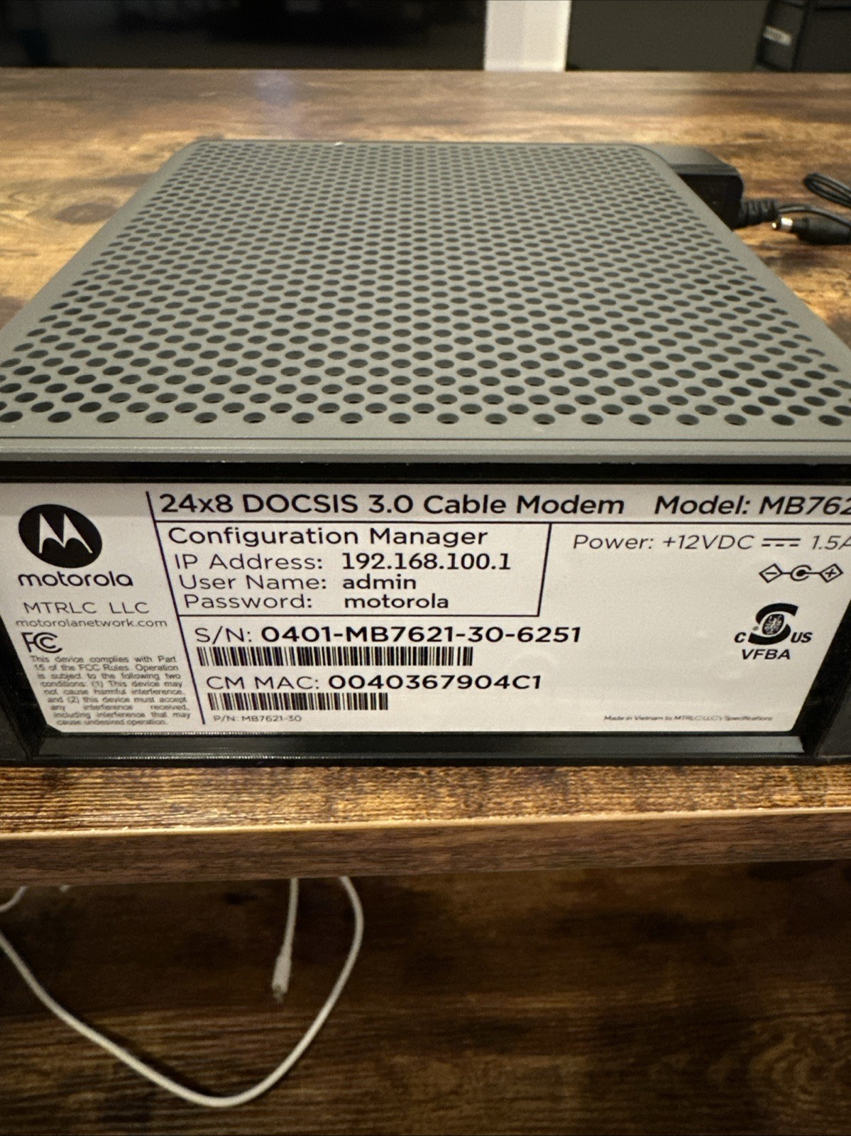 Motorola MB7621 – 24×8 Cable Modem DOCSIS 3.0 1000+ Mbps