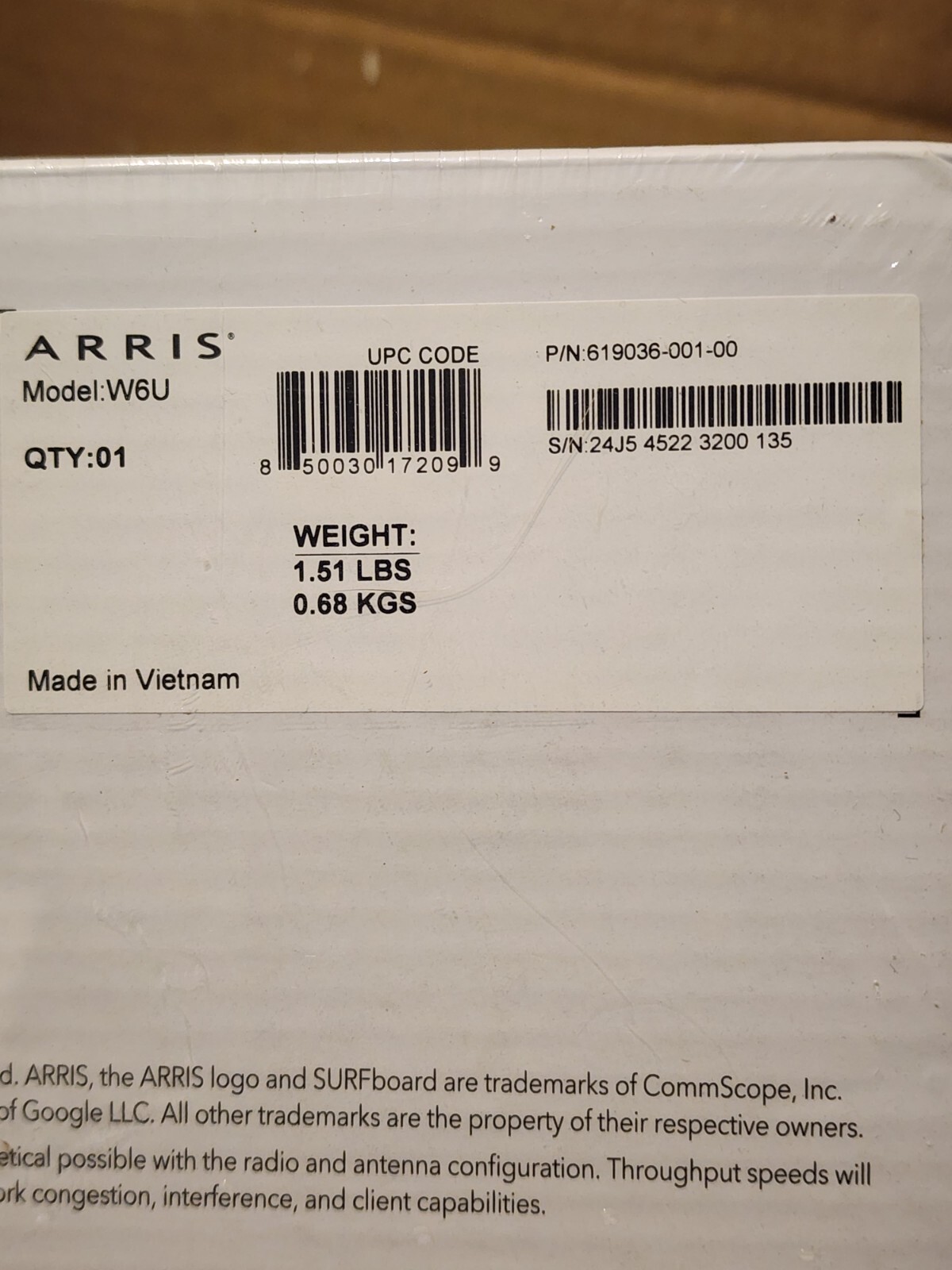 ARRIS Surfboard Wi-Fi 6E Network Upgrade Adapter Kit 6GHz W6U Brand New Sealed