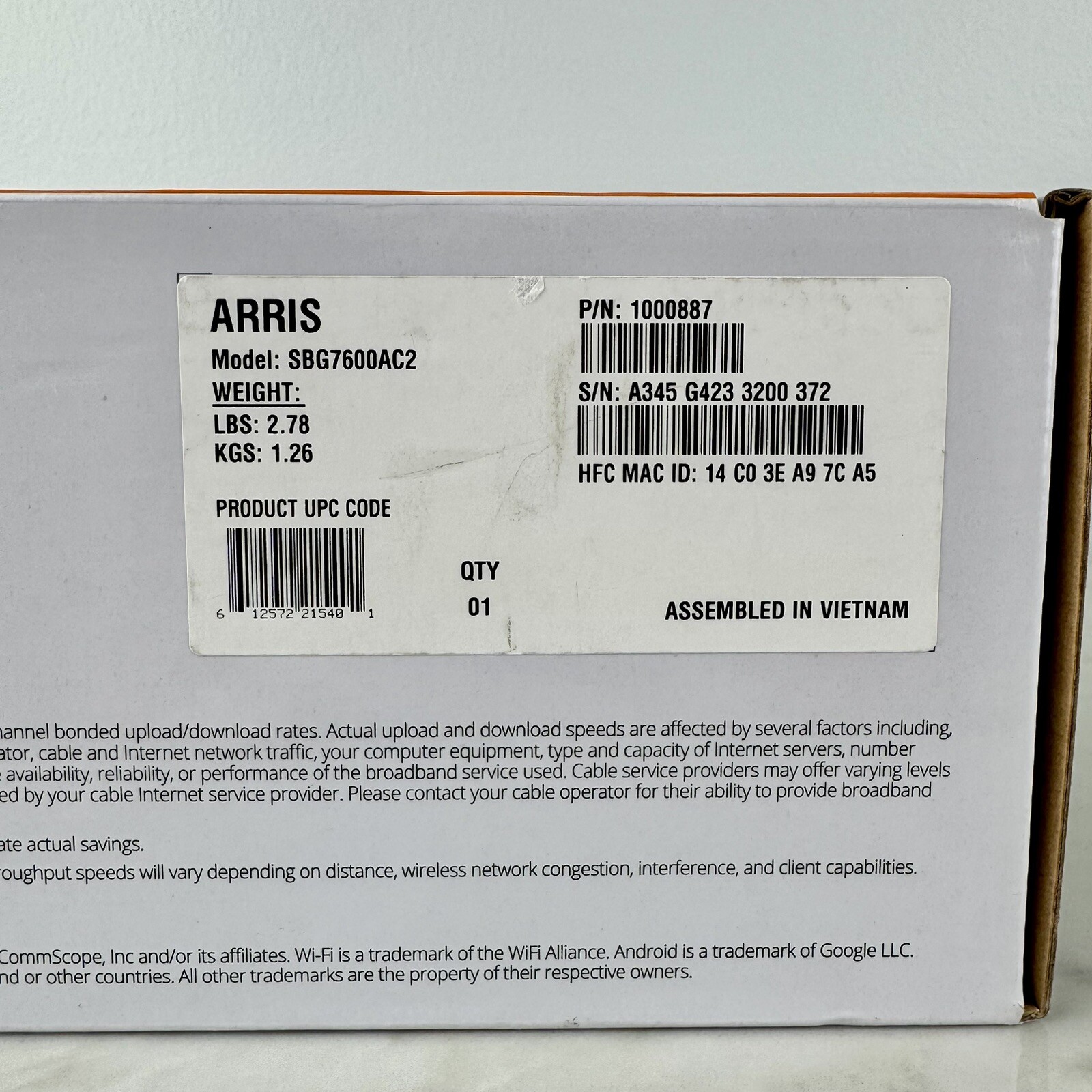 Arris ‎SBG7600AC2 Cable Modem Plus Internet Home Wifi Router Networking Black