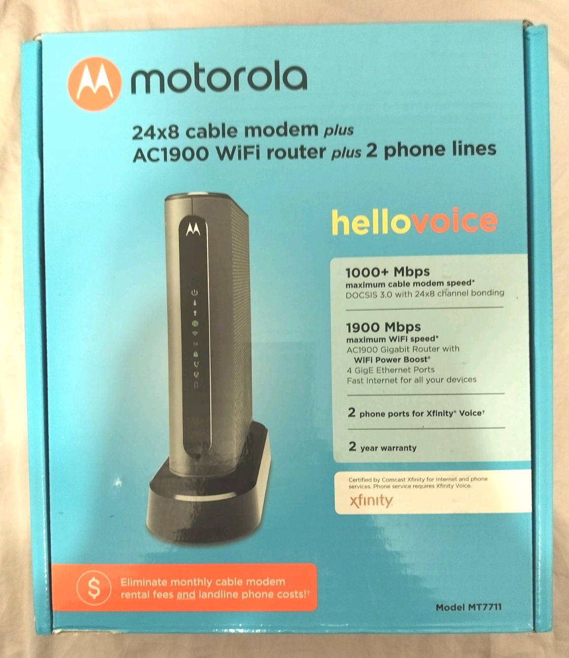 Motorola MT7711 24×8 Modem Router Two Phone Lines DOCSIS 3.0 AC1900 Dual Band