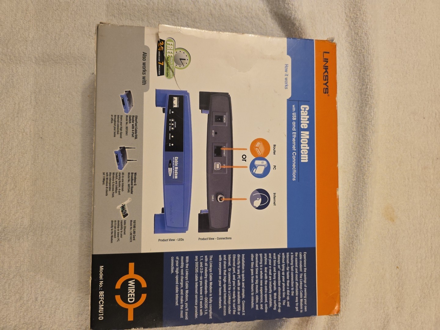 Linksys BEFCMU10 Cable Modem USB Ethernet Connections New In The Box