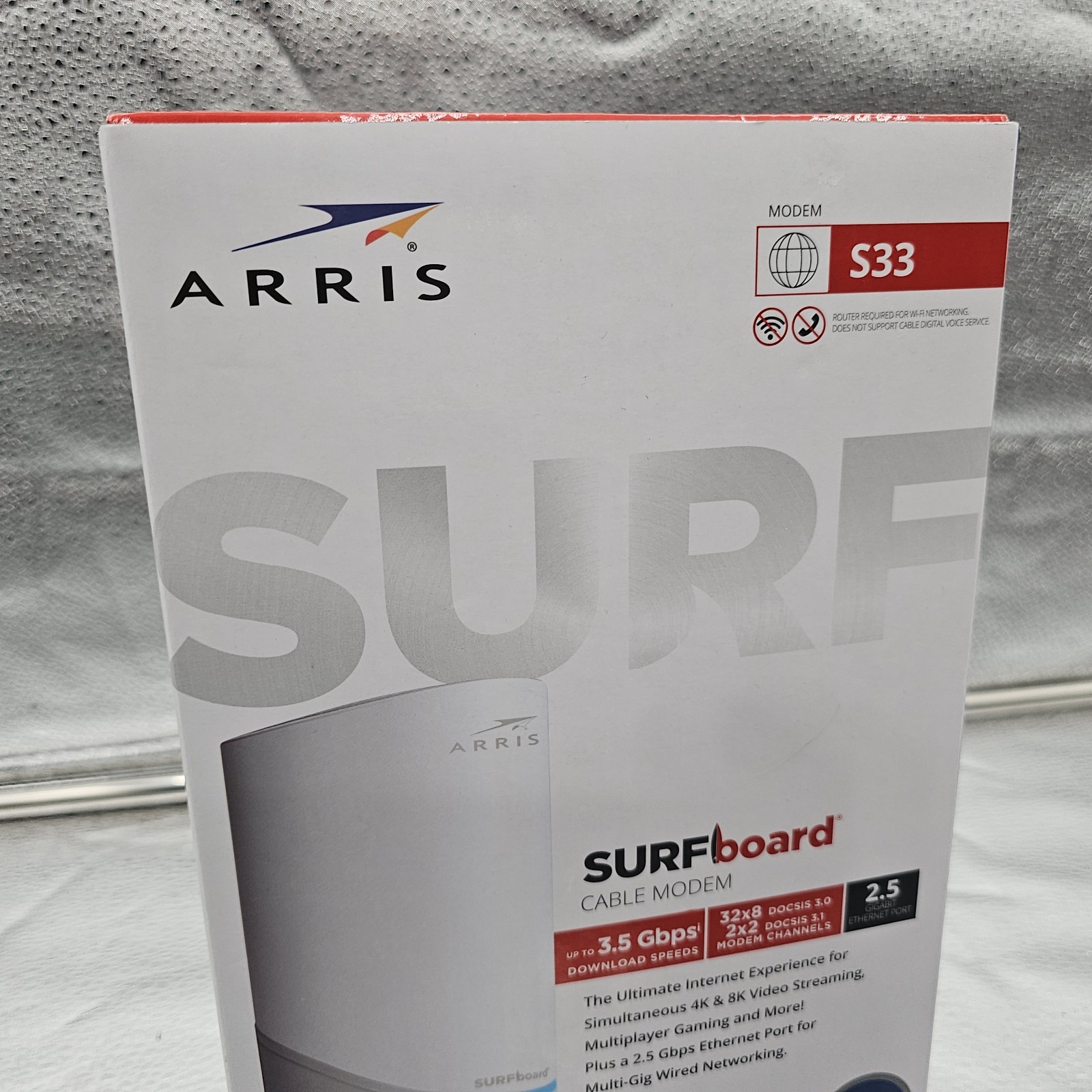 ARRIS S33 Surfboard DOCSIS 3.1 Multi-Gigabit Cable Modem, 2.5 GBPS Ethernet Port