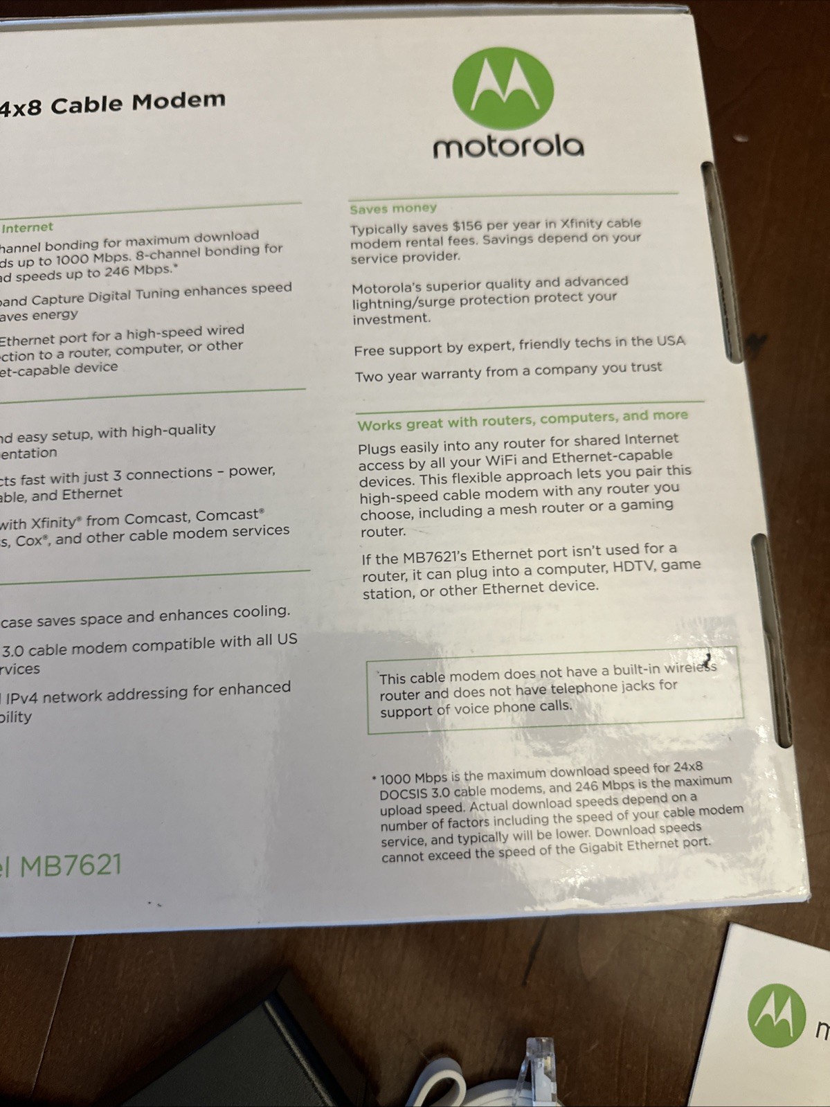 Motorola 24×8 Cabel Modem Model MB7621 DOCSIS 3.0 – New/Open Box