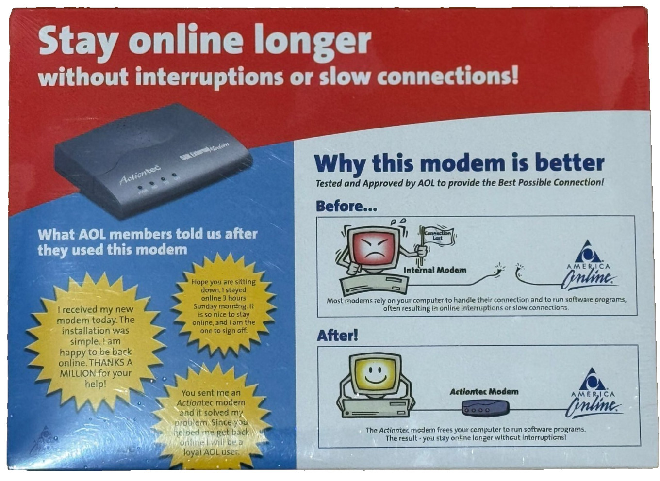 Actiontec Modem Kit for AOL, Stay online longer without interruption.