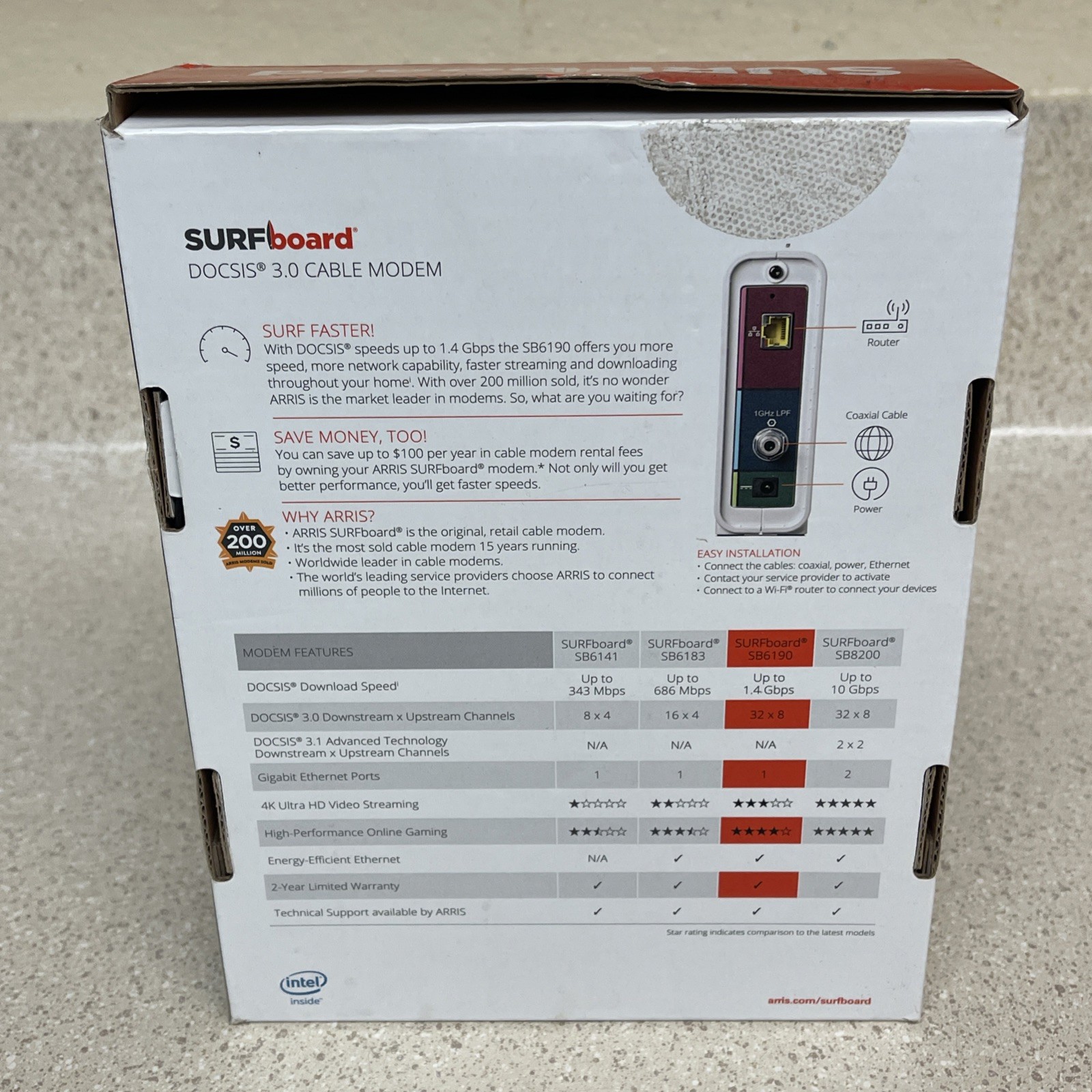 ARRIS SURFboard SB6190 DOCSIS 3.0 32 x 8 Gigabit Cable Modem White