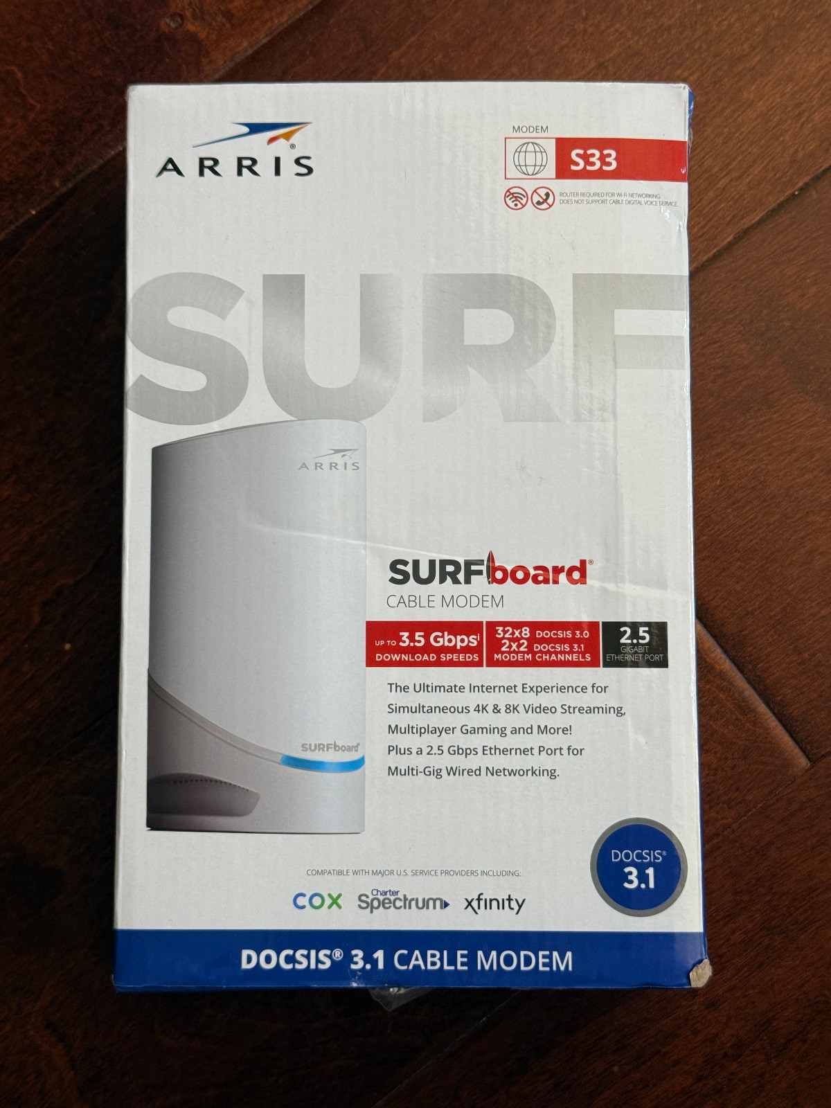 Arris S33 Surf Board Docsis 3.1 Cable Modem 3.5GBPS, 2.5Gigabit Ethernet Port
