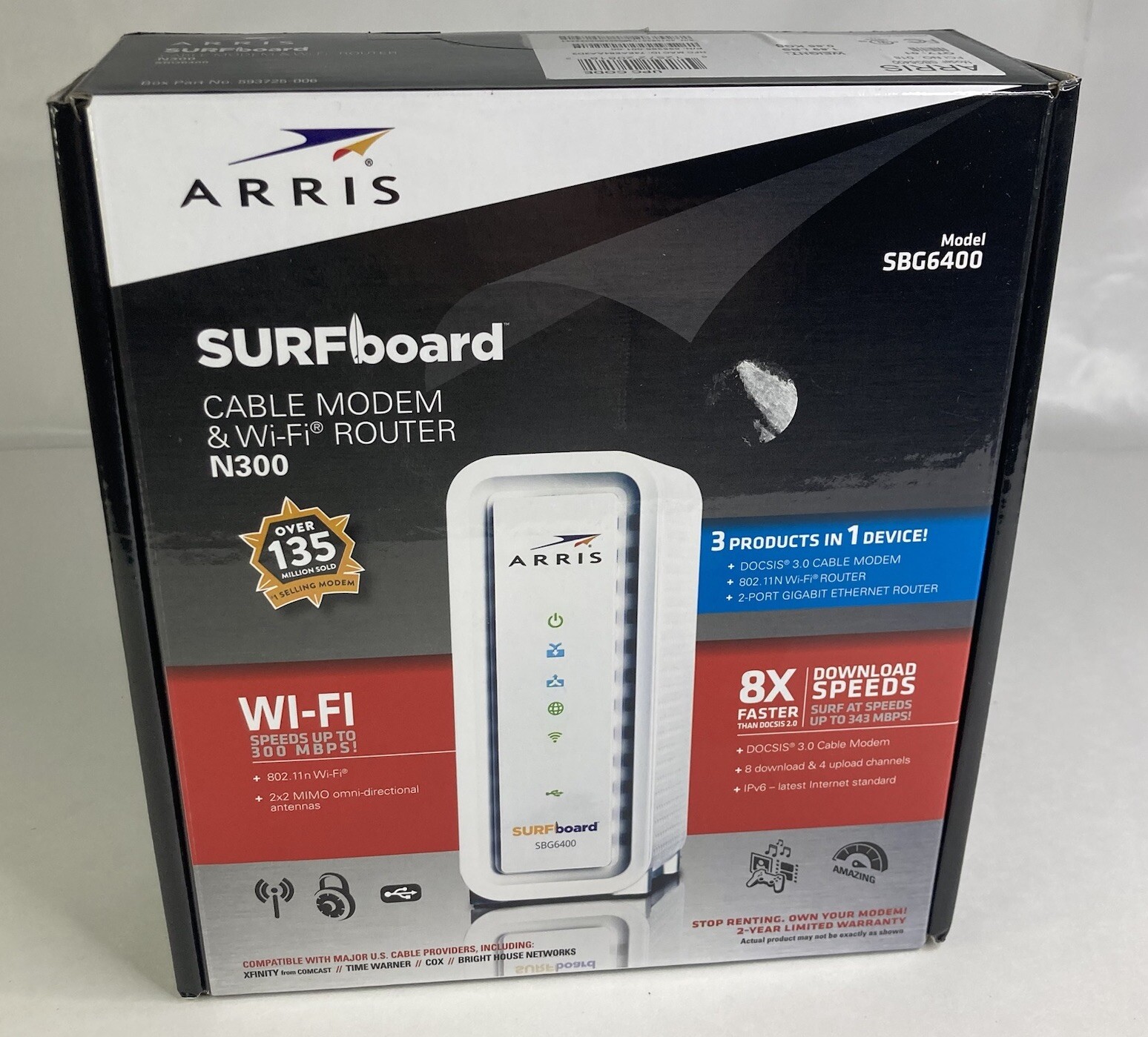 Brand New Arris SURF board SGB6400 DOCSIS 3.0 Cable Modem N300 w/Wires Included