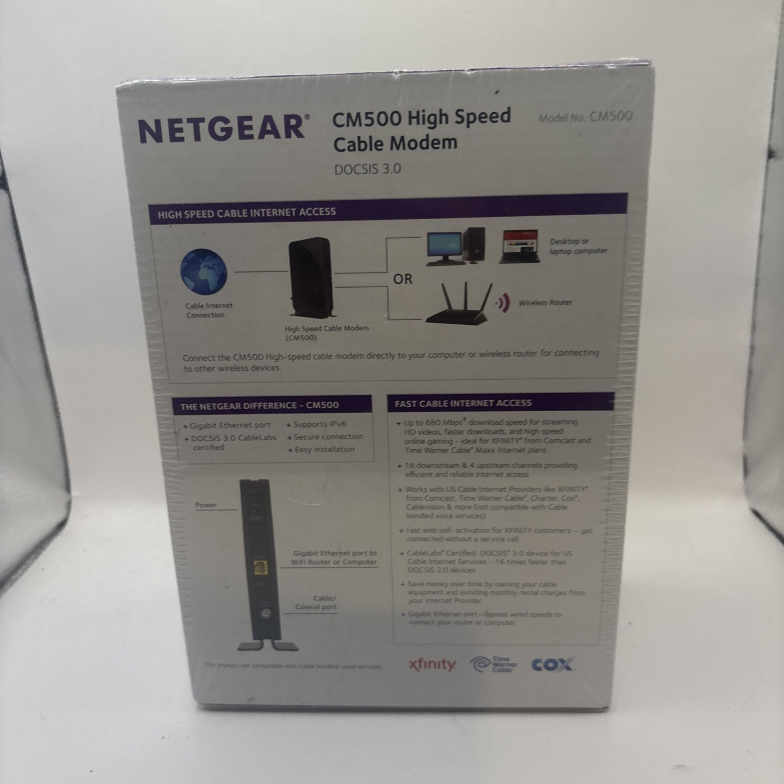 Netgear CM500 DOCSIS 3.0 680Mbps Cable Modem Xfinity Spectrum Cox Internet New