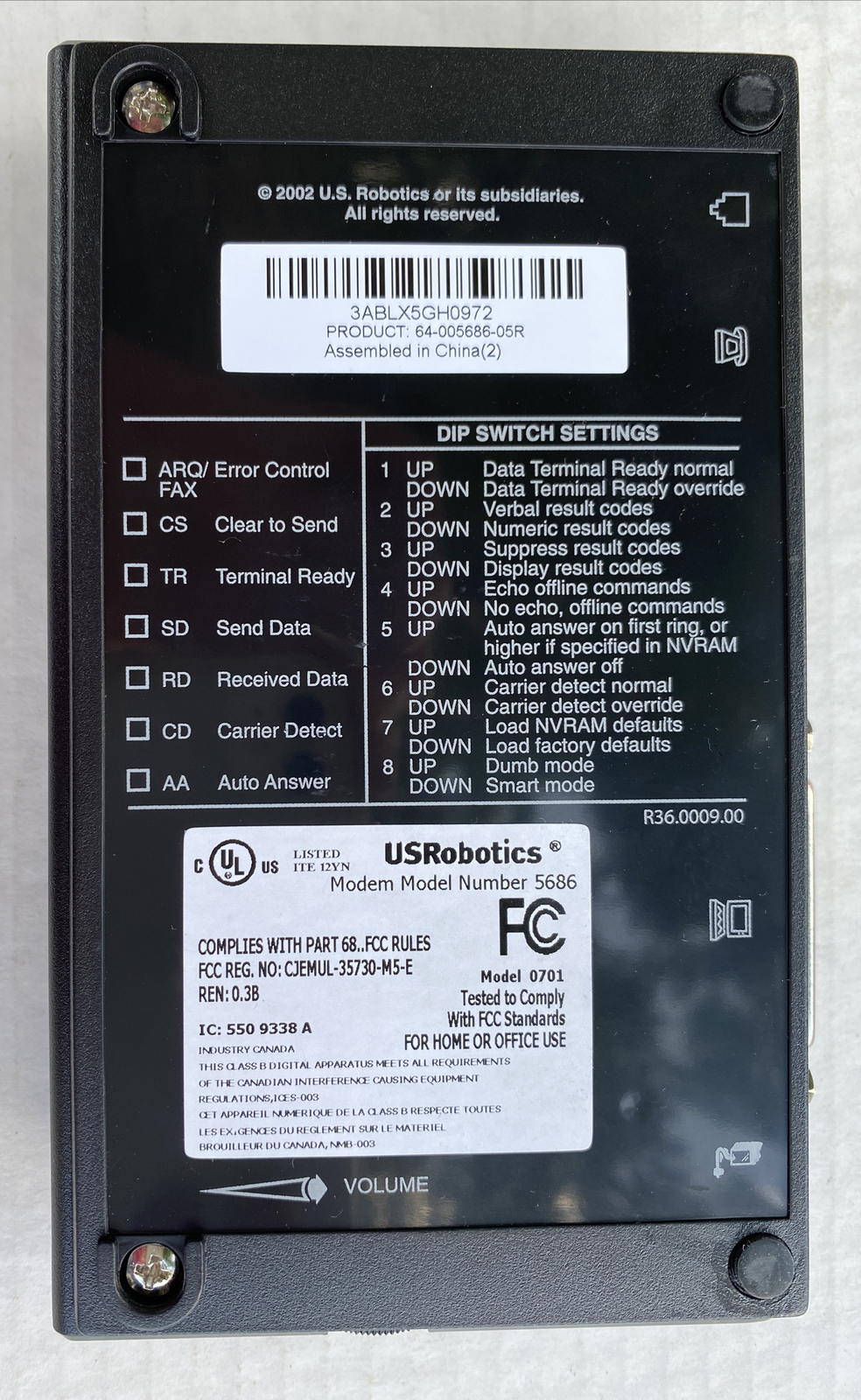 US Robotics USR Model 5686E 56K FAX Modem V.92 V.90 ITU Standard Technologies