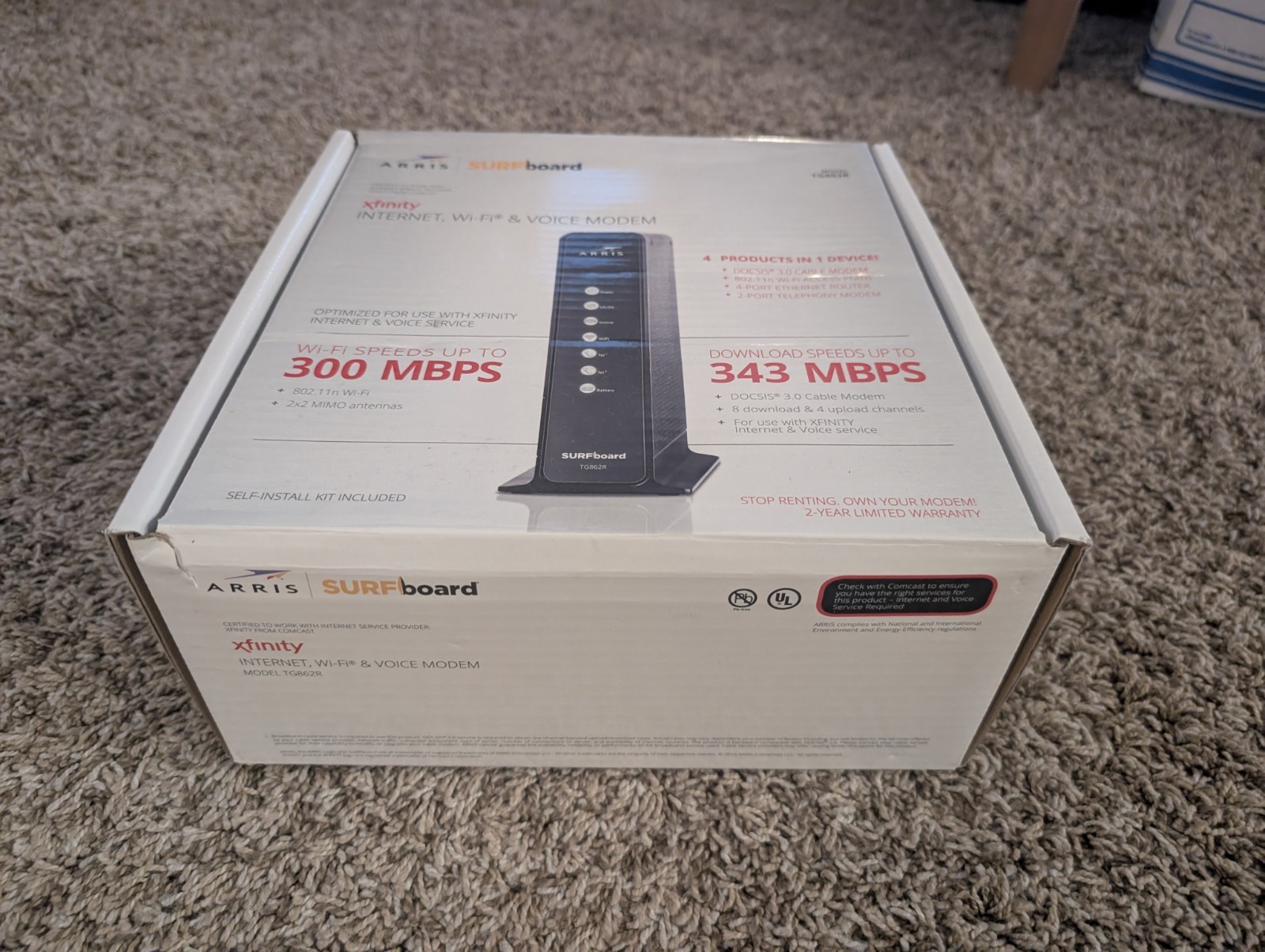 Xfinity Modem Router ARRIS SURFboard TG862R DOCSIS 3.0 Retail Version