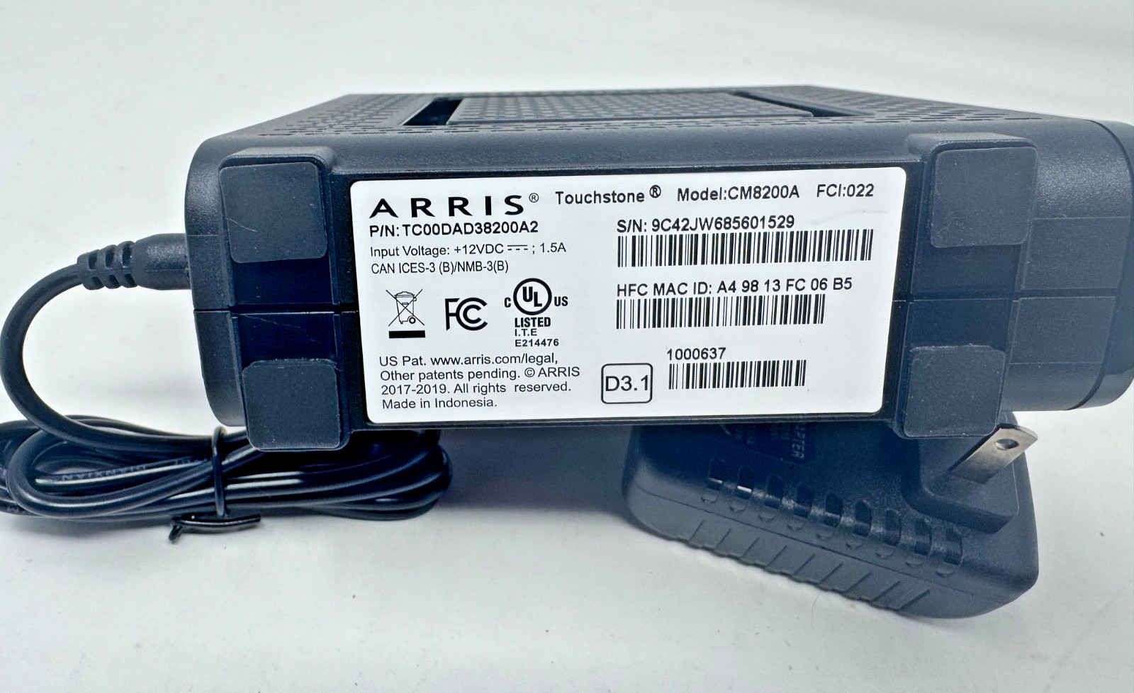ARRIS Touchstone CM8200A DOCSIS 3.1 Cable Modem 32×8 Dual Gigabit W/ Power Cord