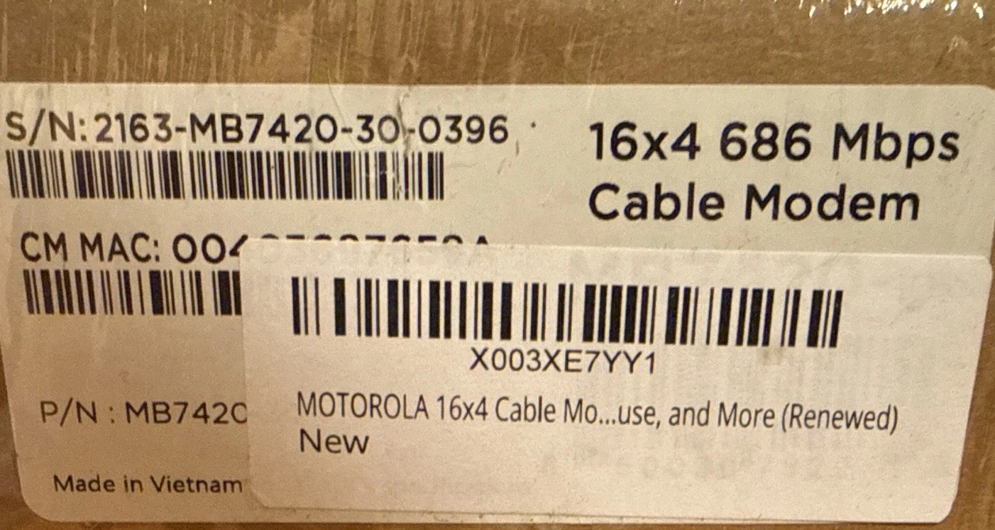 Motorola MB742010 686mbps DOCSIS 3.0 Cable Modem