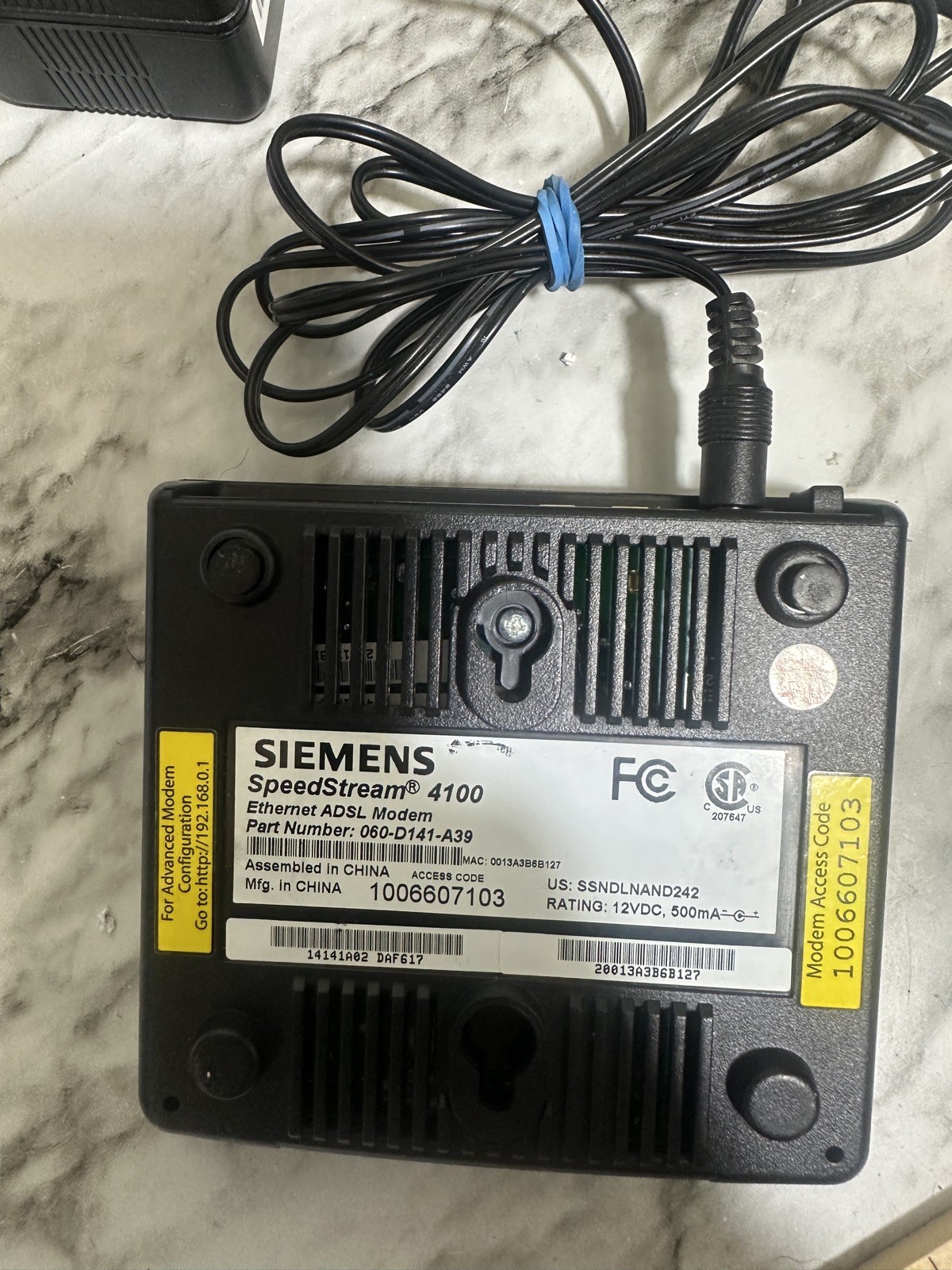 Siemens Speedstream 4100 Ethernet ADSL Modem With Power Supply TESTED