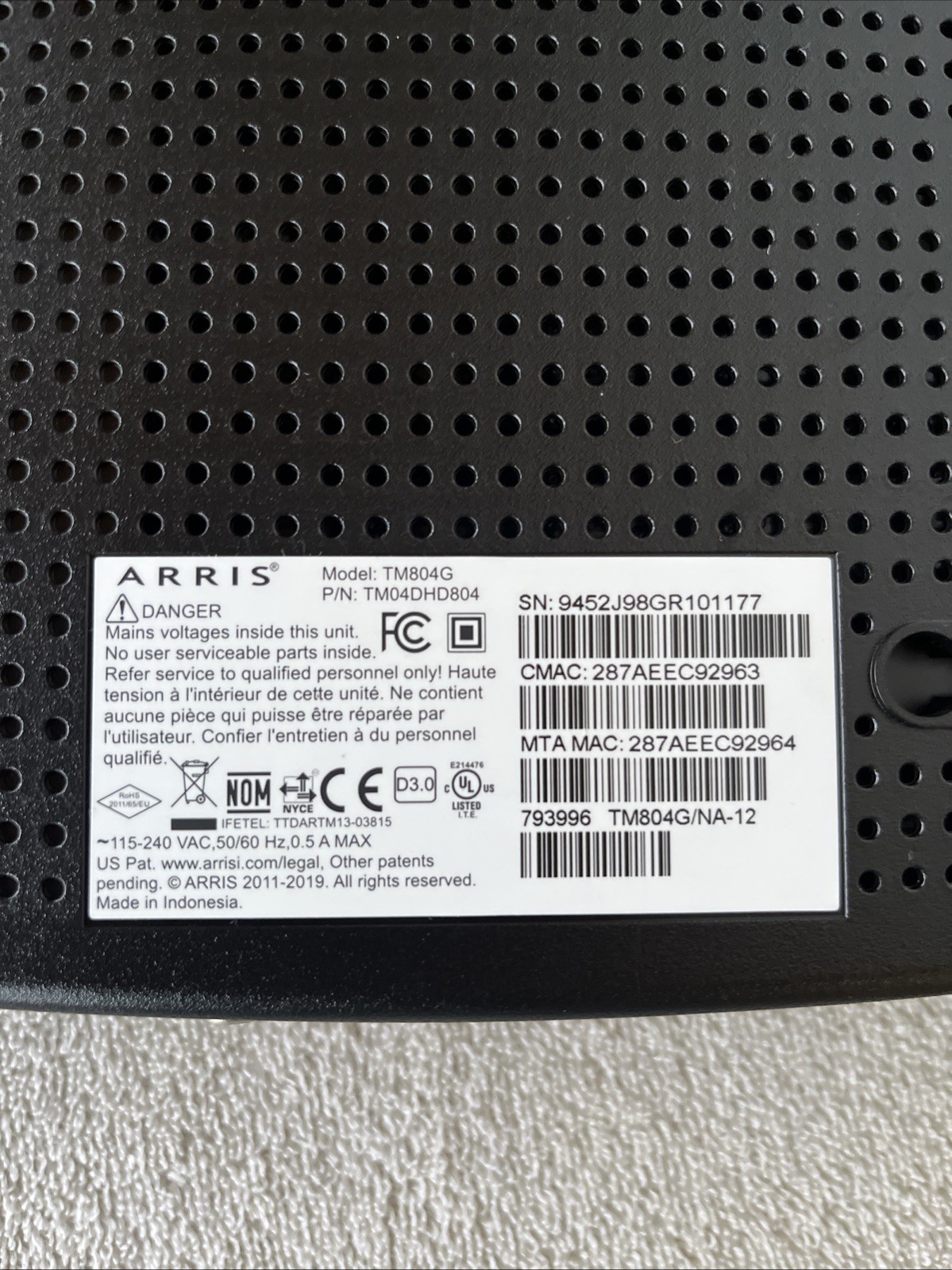 Modem Arris TM822G – No Cable Included