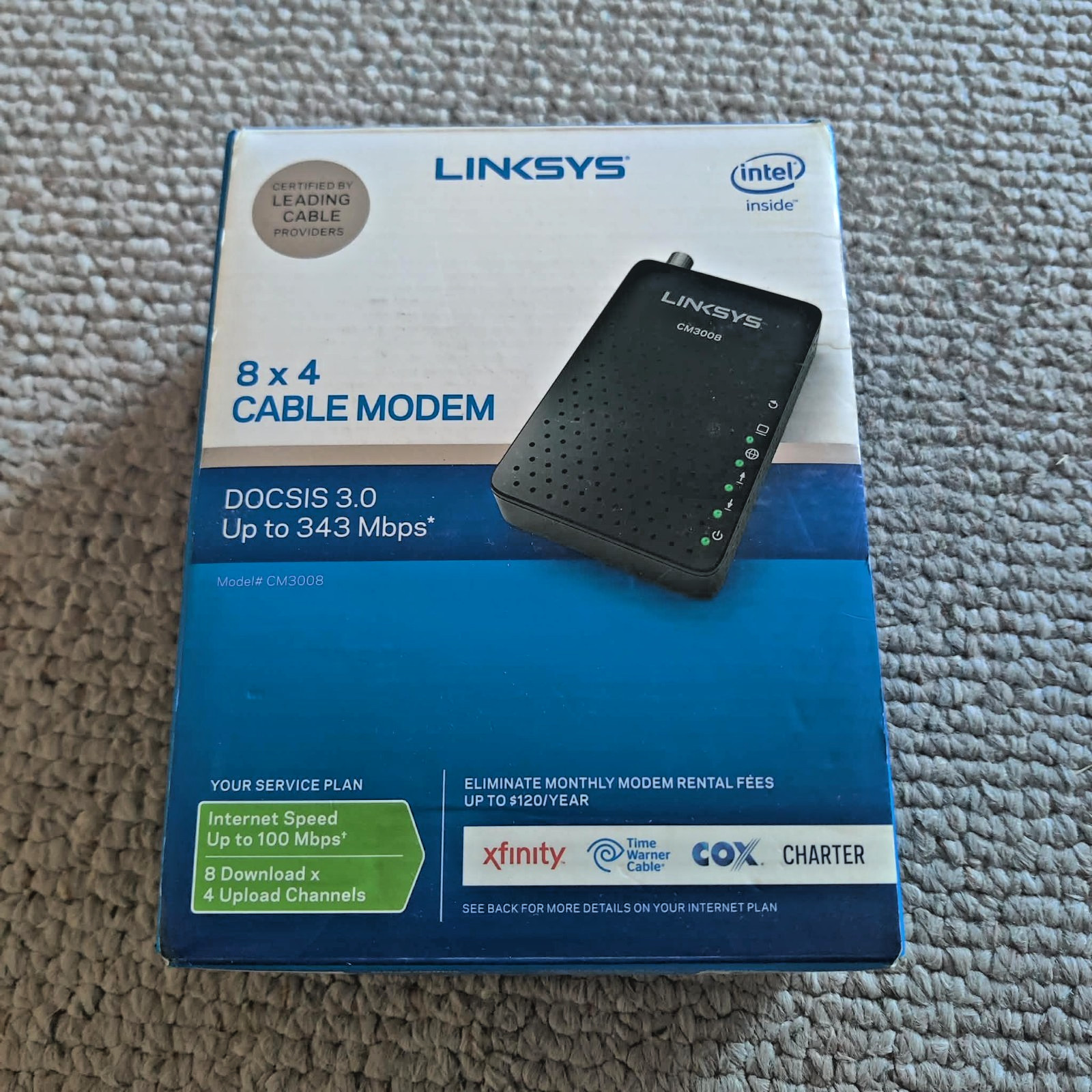 Linksys CM3008 8×4 Cable Modem /DOCSIS 3.0 Up to 343 Mb/s