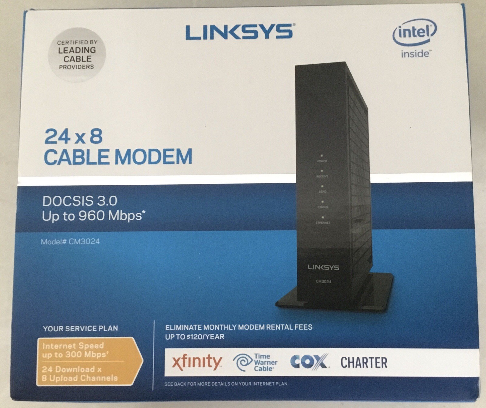 Linksys CM3024 High Speed Cable Modem DOCSIS 3.0 960Mbps Comcast / Spectrum /Cox
