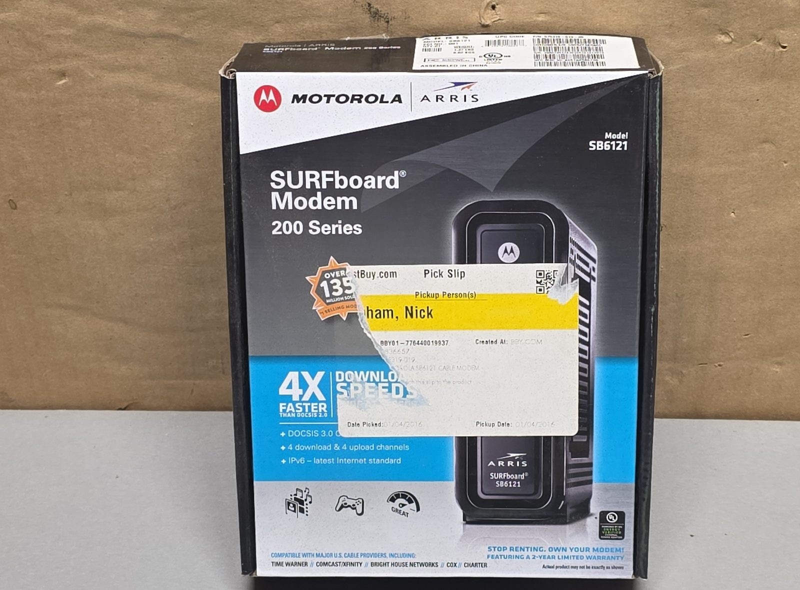 Motorola Arris SURFboard SB6121 DOCSIS 3.0 Cable Modem with Box