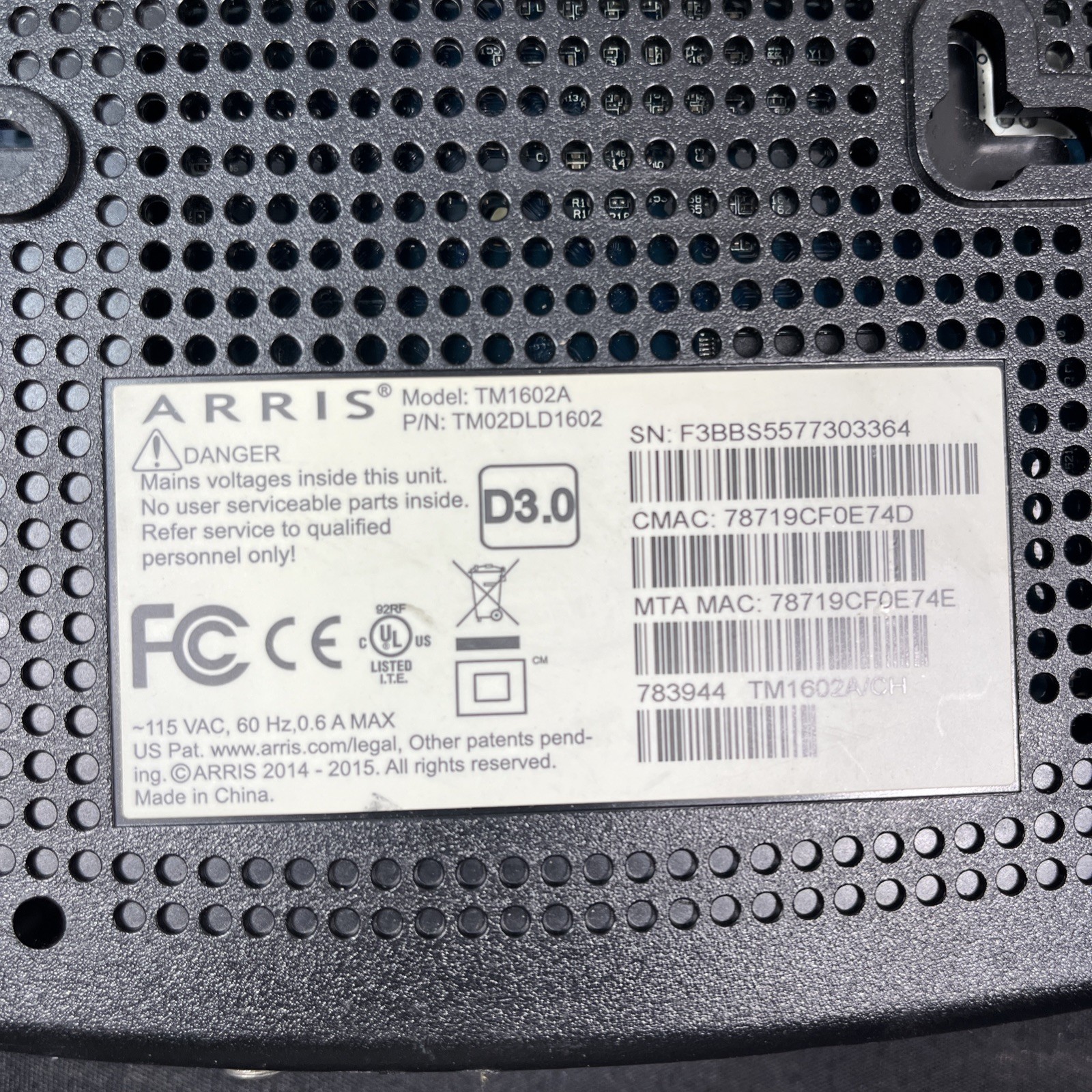 Arris TM1602A Surfboard DOCSIS 3.0 Telephony Modem Optimum Suddenlink Tested
