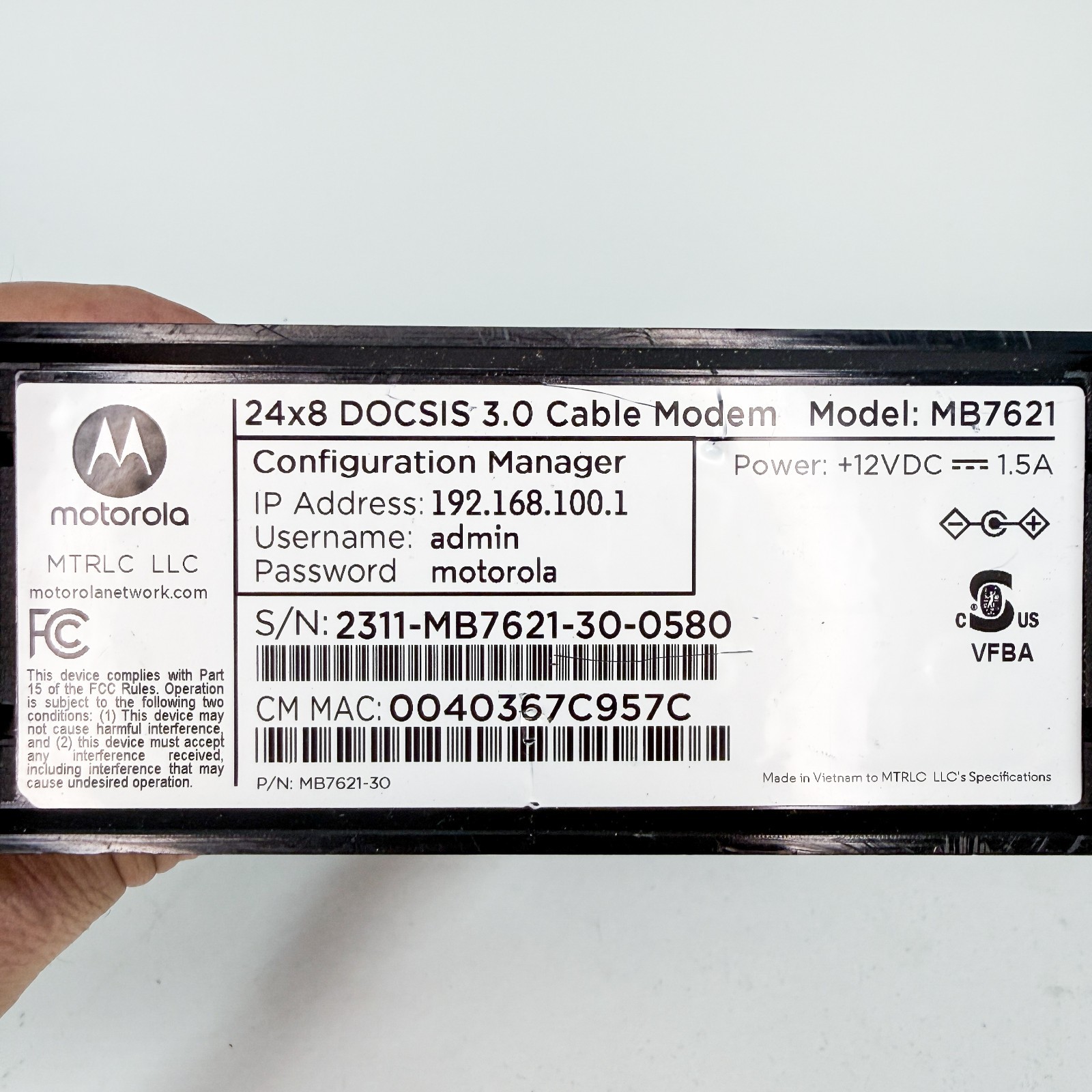 Motorola MB7621 24×8 DOCSIS 3.0 Cable Modem Gigabit Comcast Xfinity