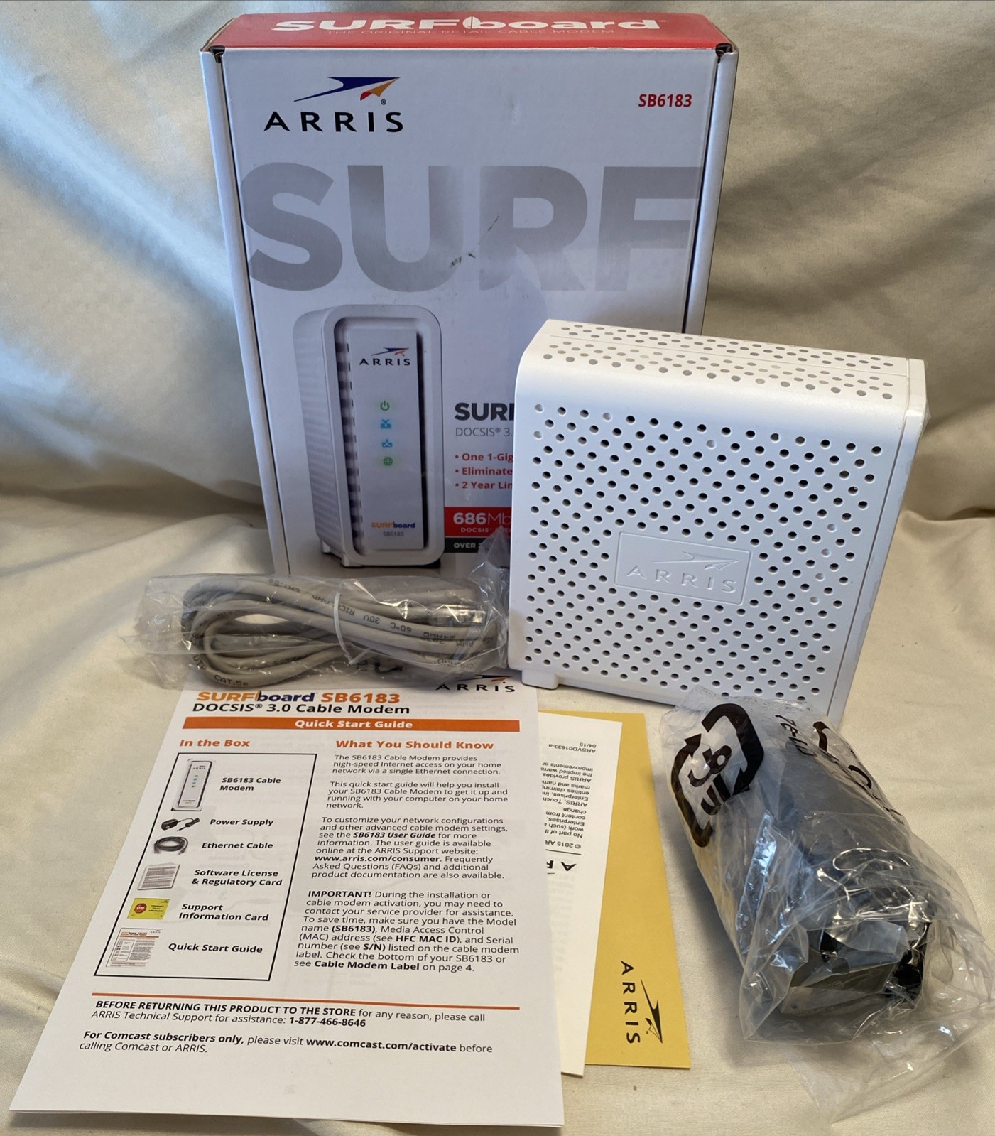 ARRIS Motorola SB6183 SURFboard DOCSIS 3.0 White Cable Modem BRAND NEW IN BOX