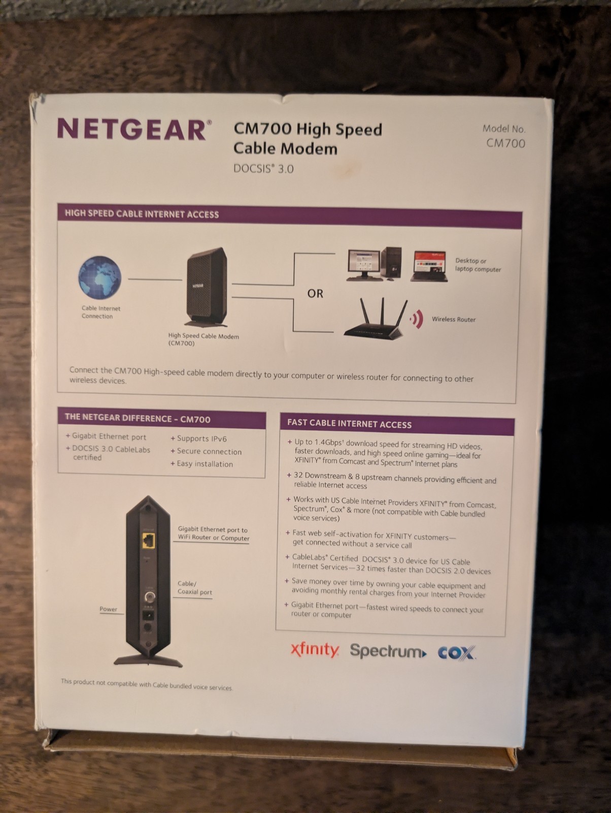 NETGEAR CM700 High Speed Cable Modem DOCSIS 3.0 32×8 CM700-100NAS Open Box