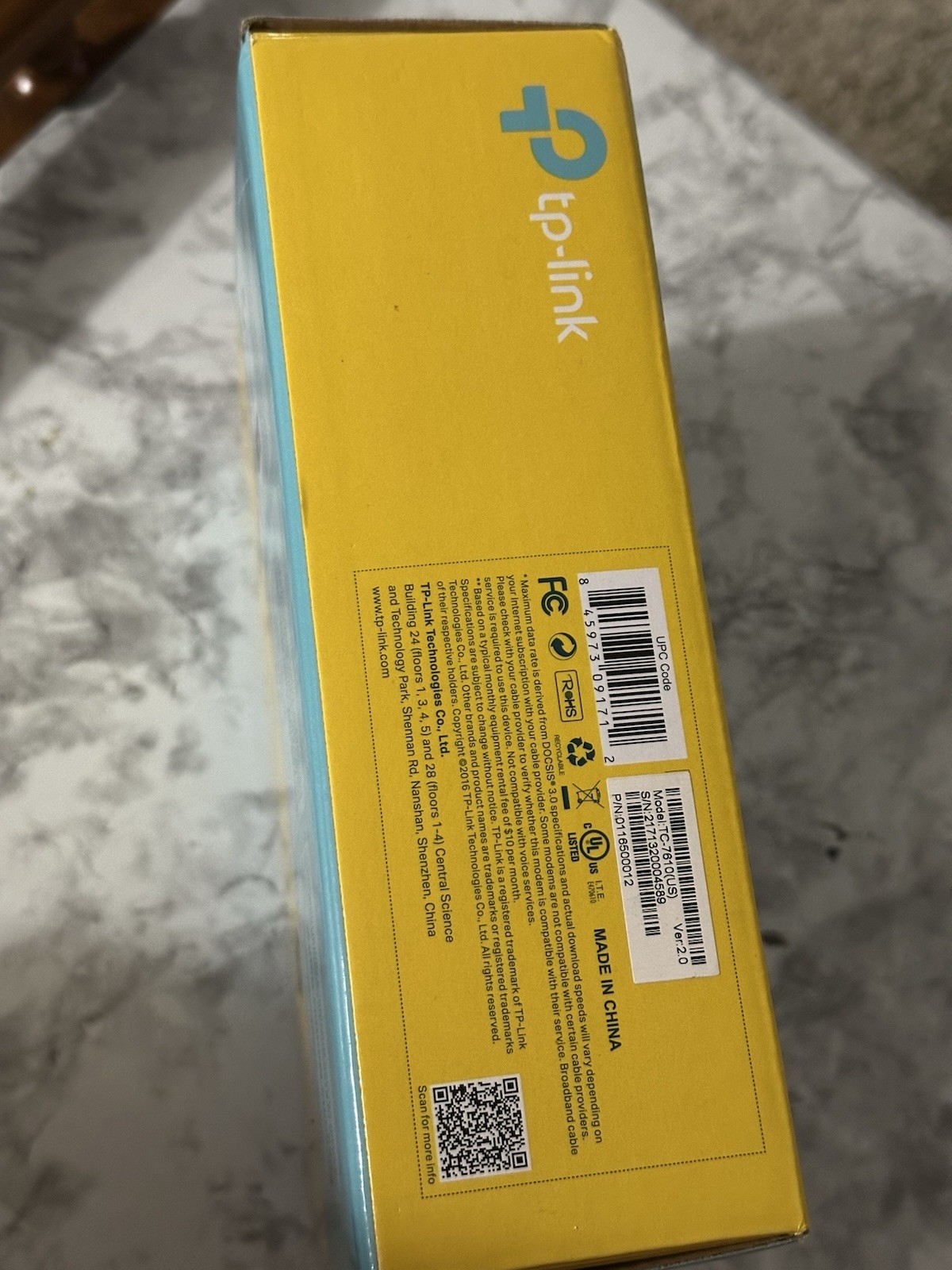 TP-LINK TC-7610 DOCSIS 3.0 Cable Modem 343 Mbps Gigabit Ethernet New in Box