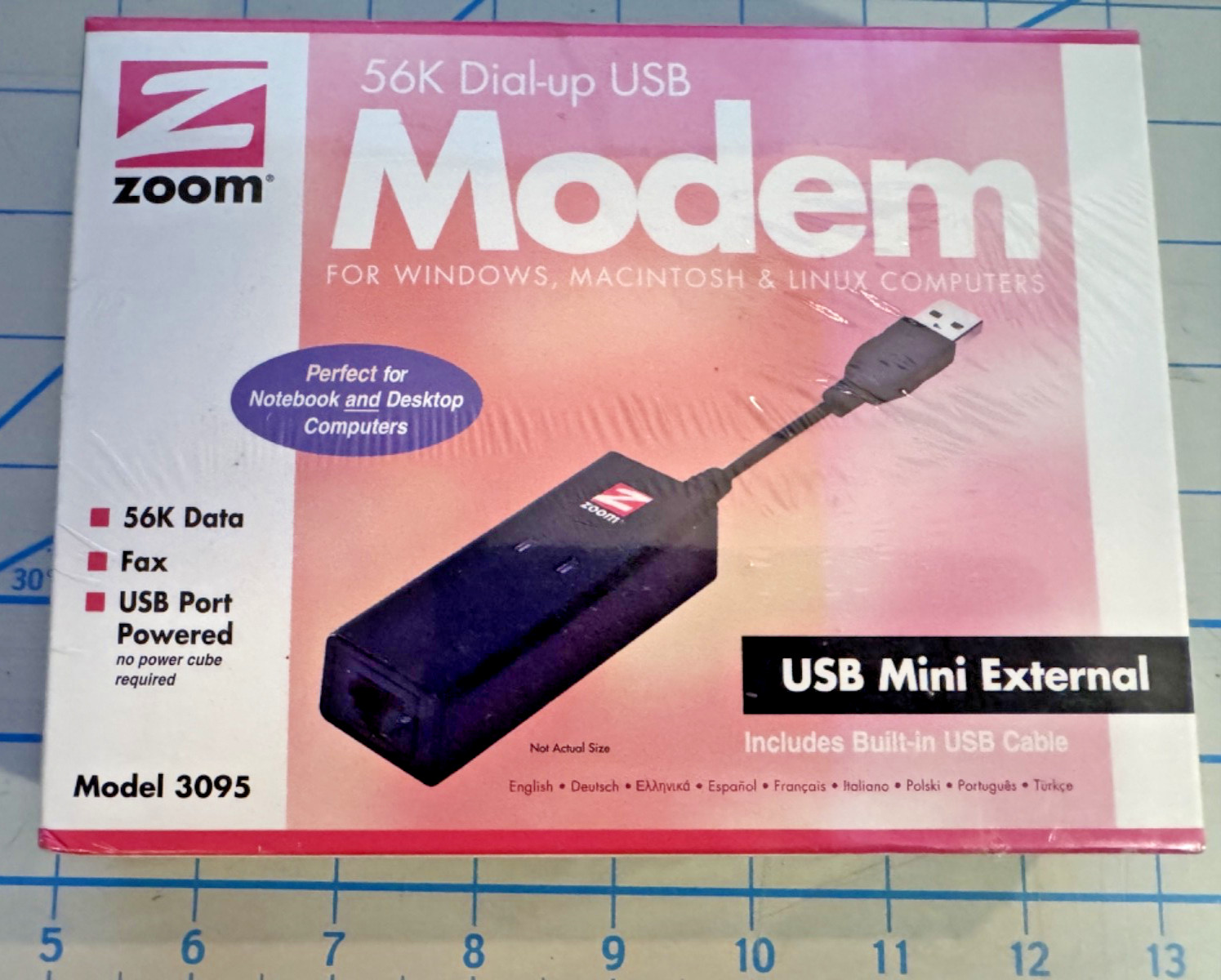 New / Sealed Zoom 56K Dial-up USB Modem for Windows Macintosh Linux Model 3095IM