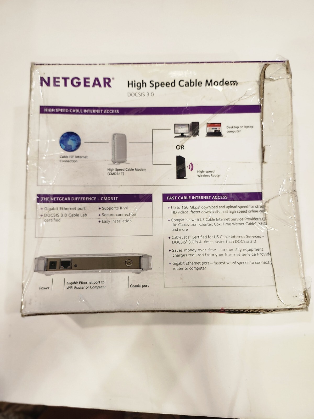 NETGEAR High Speed Cable Modem DOCIS 3.0 Model #CMD31T-100NAS UPIN 606449057263