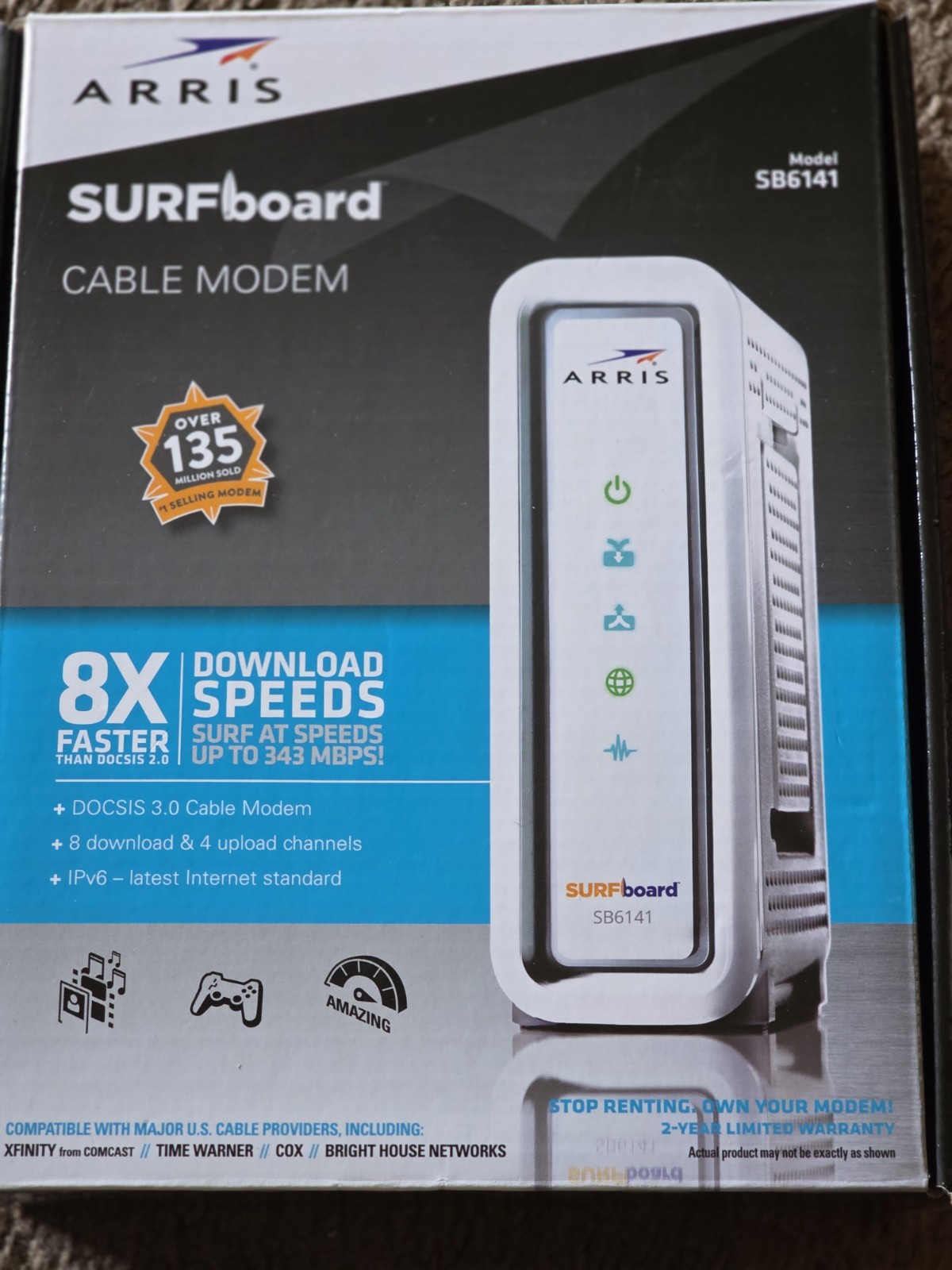 Motorola Arris SURFboard Modem 400 Series SB6141 343 Mbps DOCSIS 3.0 Ethernet