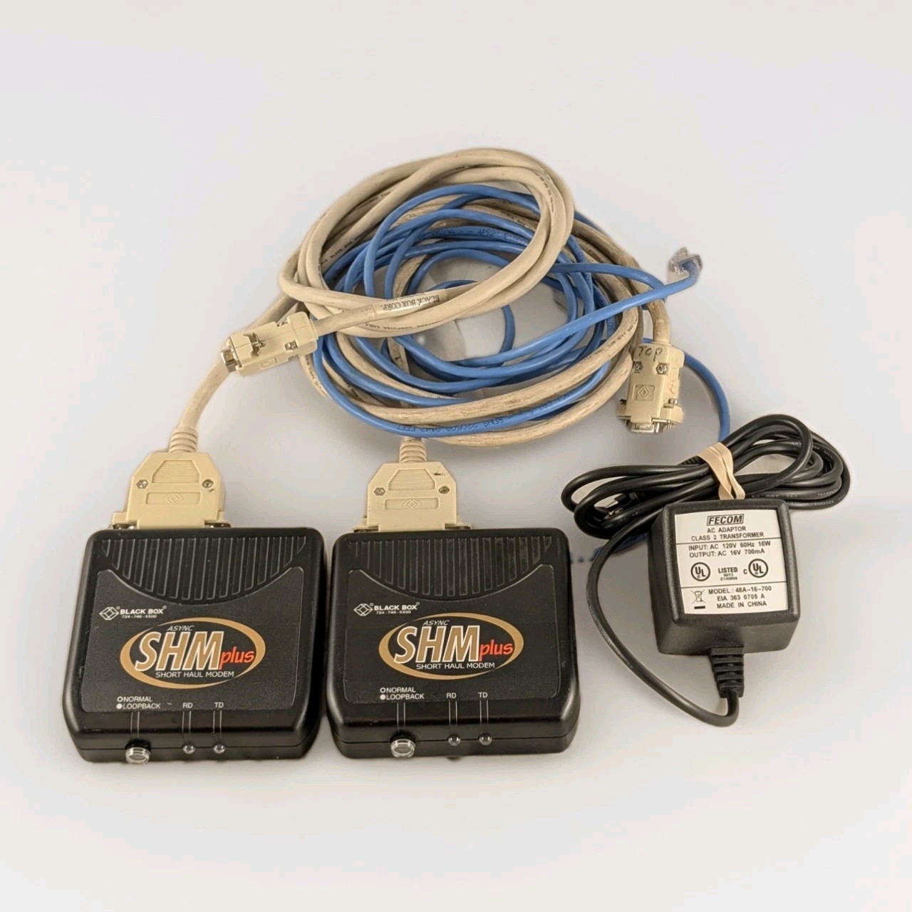 Lot of Two (2) Black Box ME800A-PLUS-R2 Short Haul Modems & 1x Power Supply