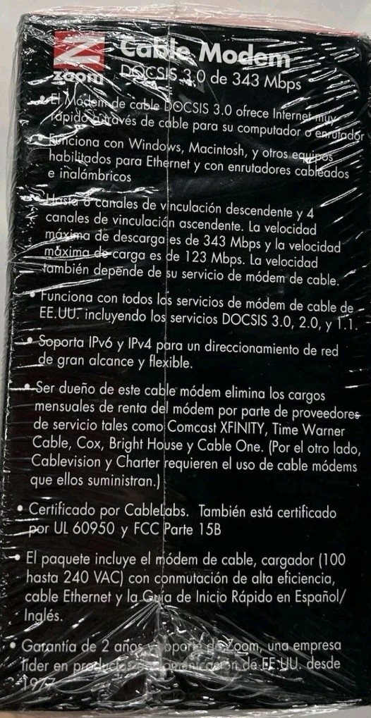 Zoom Cable Modem 343 Mbps DOCSIS 3.0 (SHR)