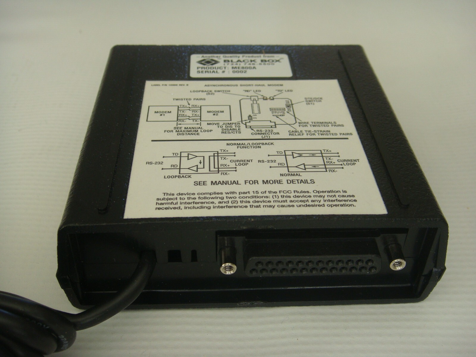 BLACK BOX Short-Haul Modem Model: Com/LDSA4