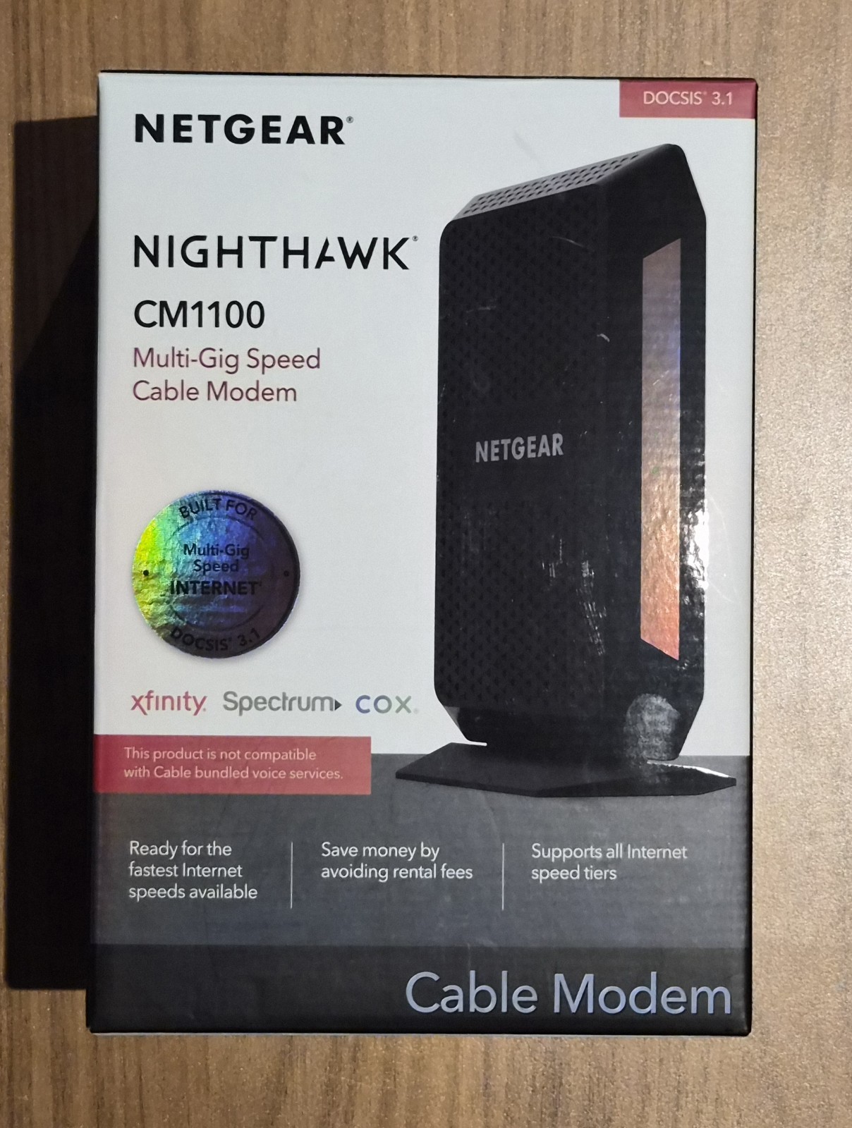 Netgear CM1100 DOCSIS 3.1 Multi-Gig Cable Modem w/ Power and Ethernet Cables