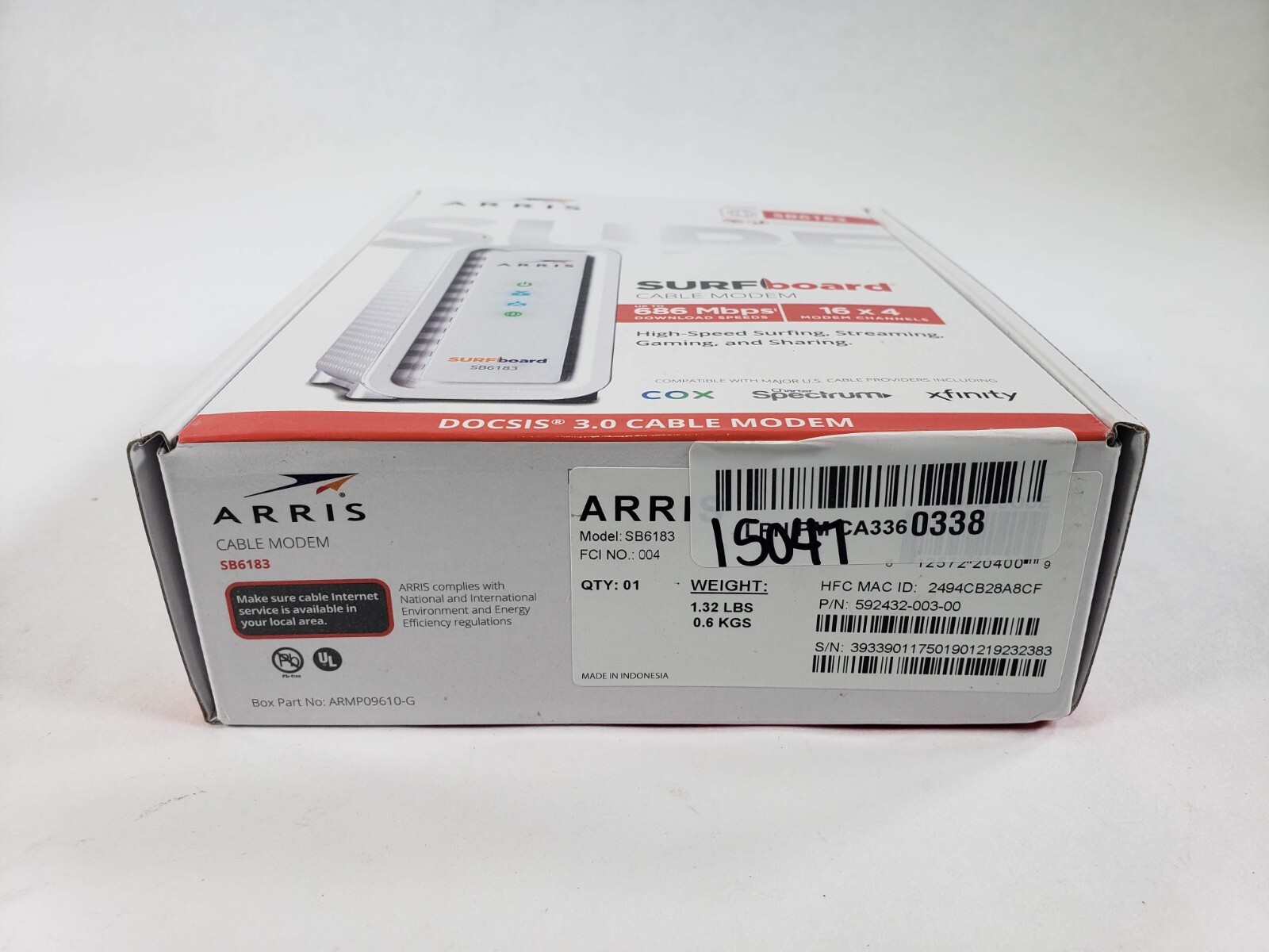 ARRIS SURFboard SB6183 DOCSIS 3.0 16×4 Gigabit Cable Modem 1 Gbps Port, 400 Mbps